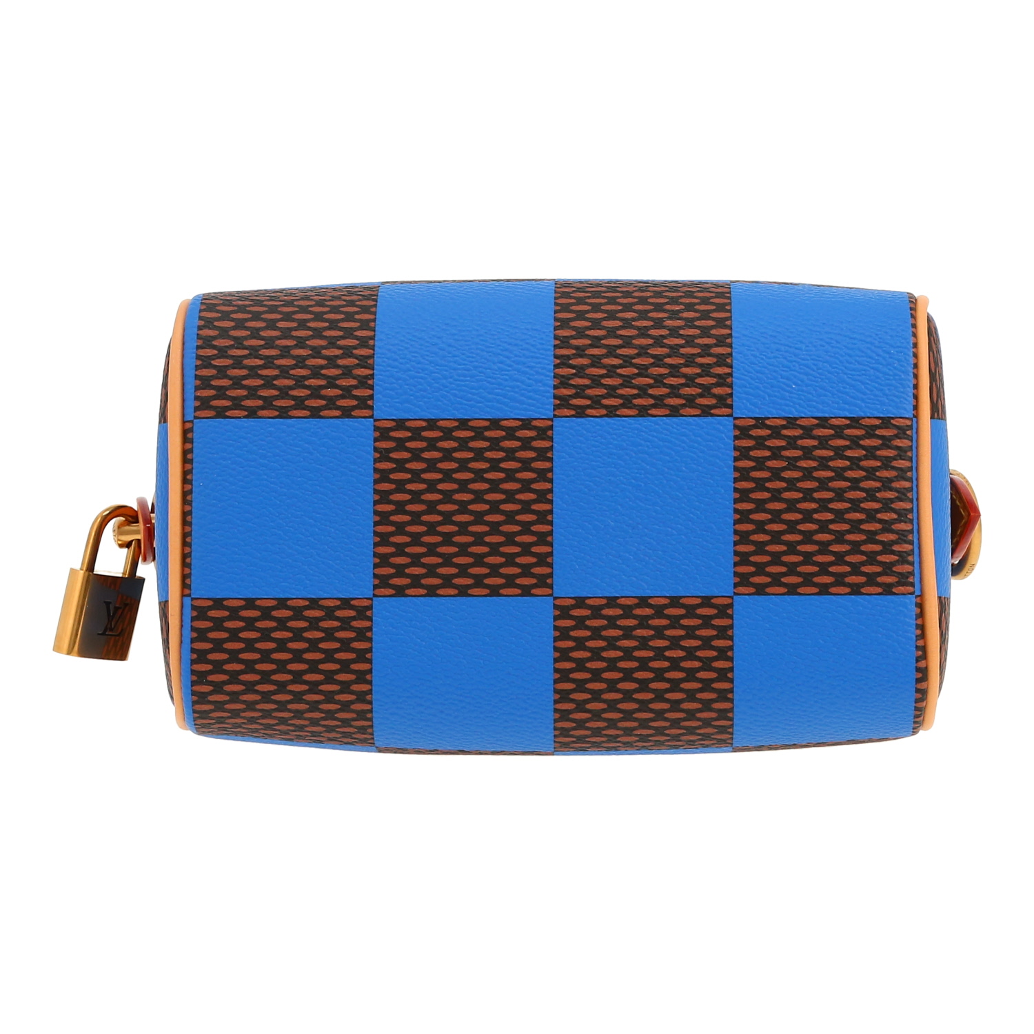 Bolso de mano Louis Vuitton  Speedy en lona a cuadros marrón y azul y cuero natural - Detail D1