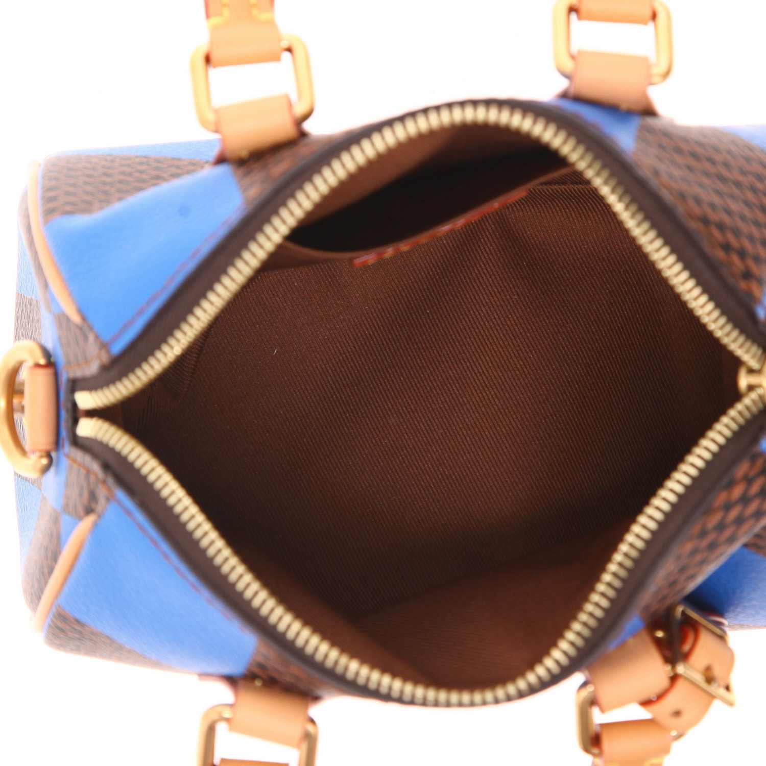 Borsa Louis Vuitton  Speedy in tela a scacchi marrone e blu e pelle naturale - Detail D3
