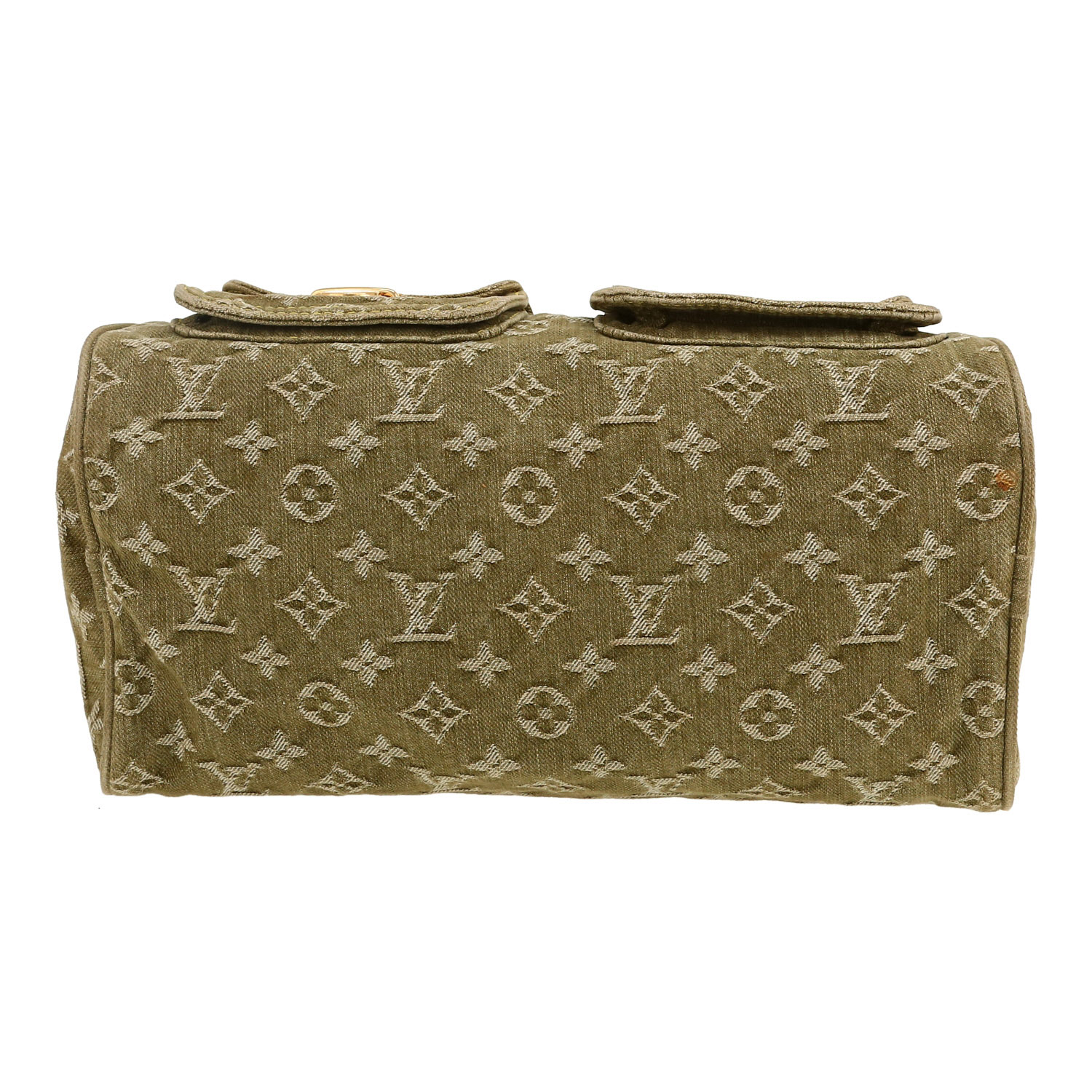 Borsa Louis Vuitton  Neo Speedy in tela denim monogram verde kaki e pelle naturale - Detail D1
