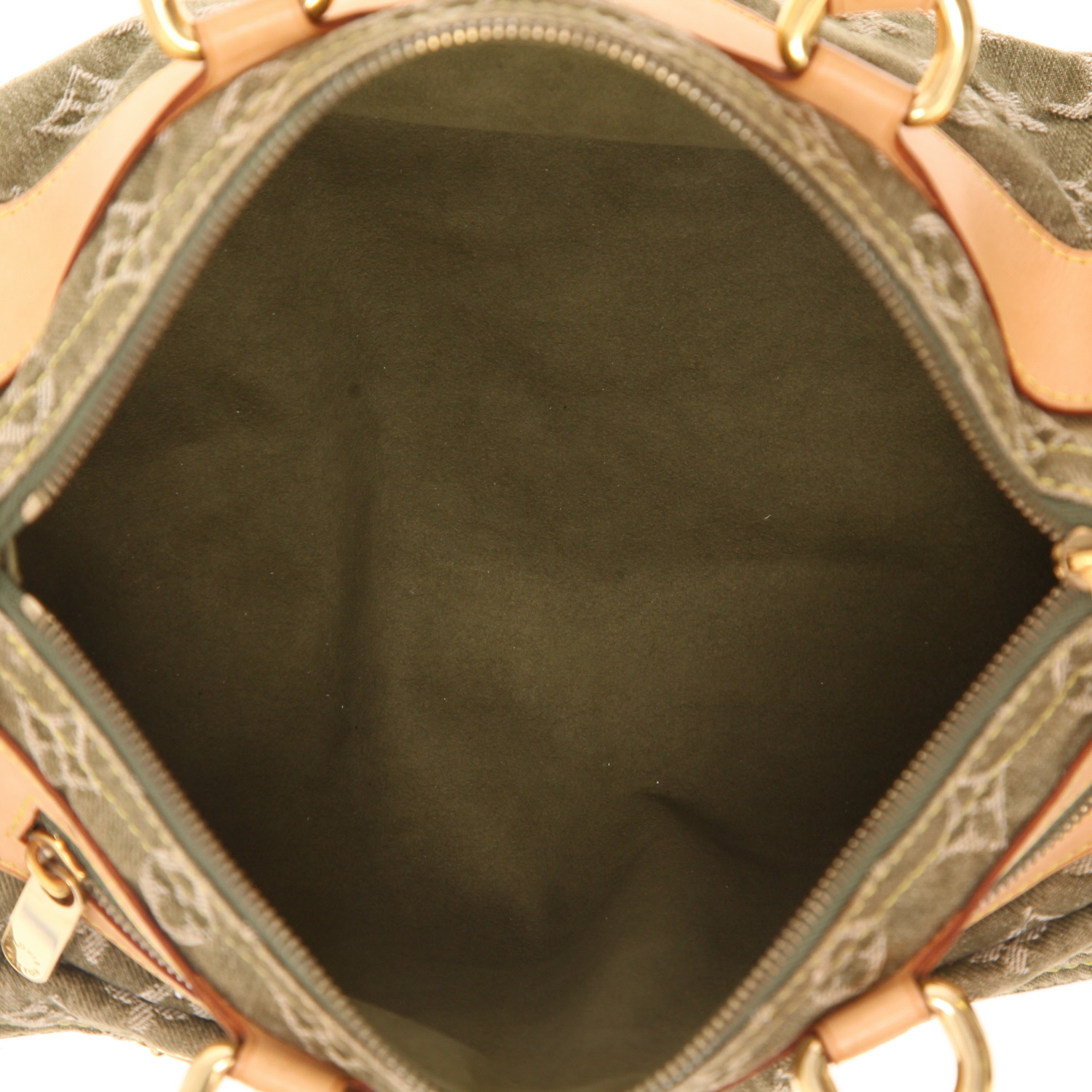 Sac à main Louis Vuitton  Neo Speedy en toile denim monogrammée vert-kaki et cuir naturel - Detail D3