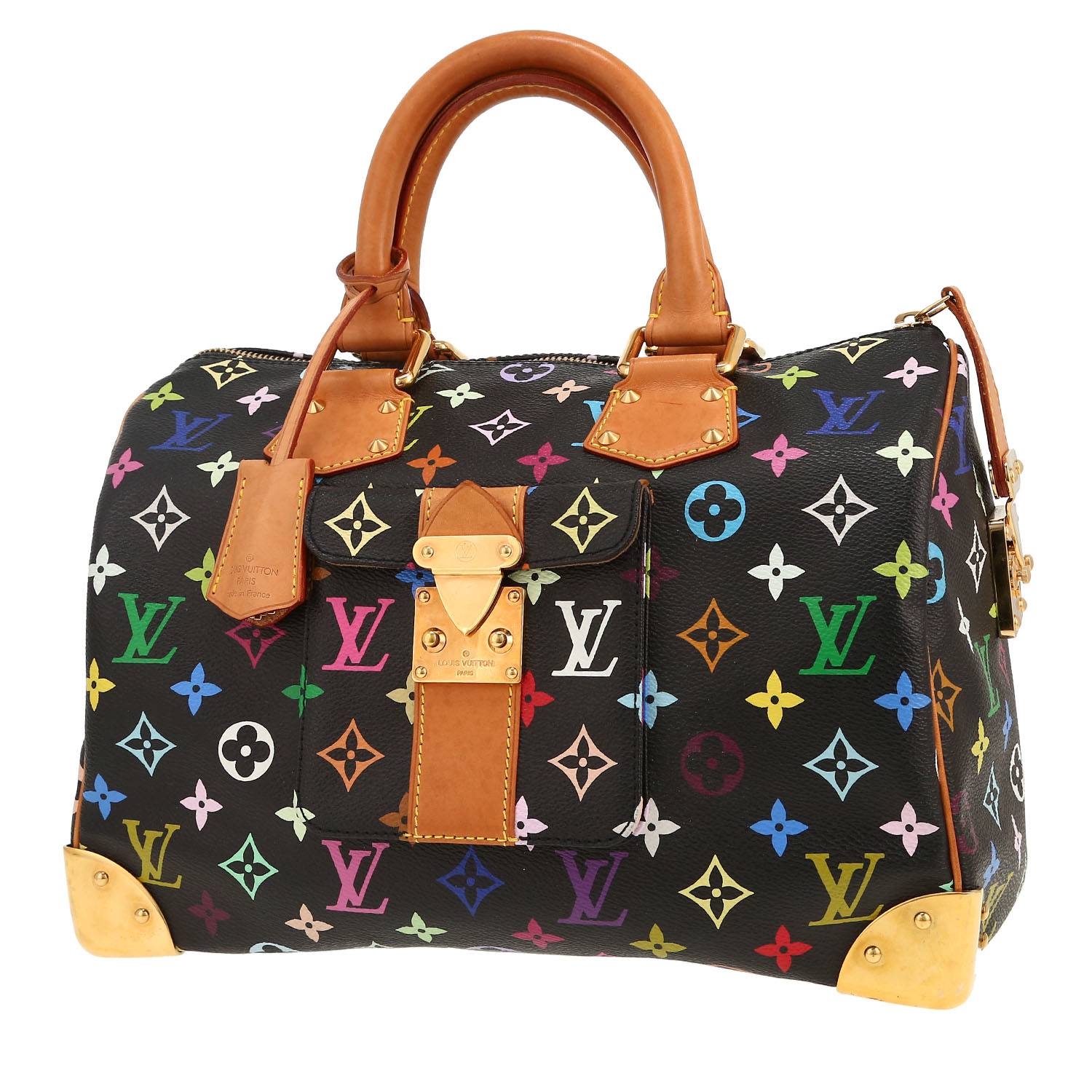 Borsa Louis Vuitton  Speedy Editions Limitées in tela monogram multicolore e nera e pelle naturale