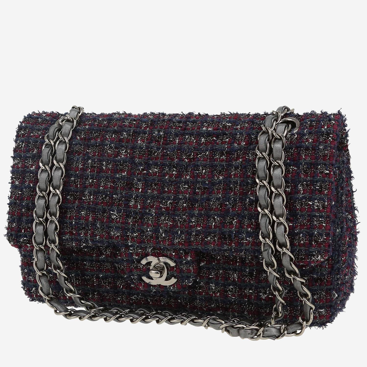 Chanel  Timeless Classic handbag  in navy blue and burgundy tweed
