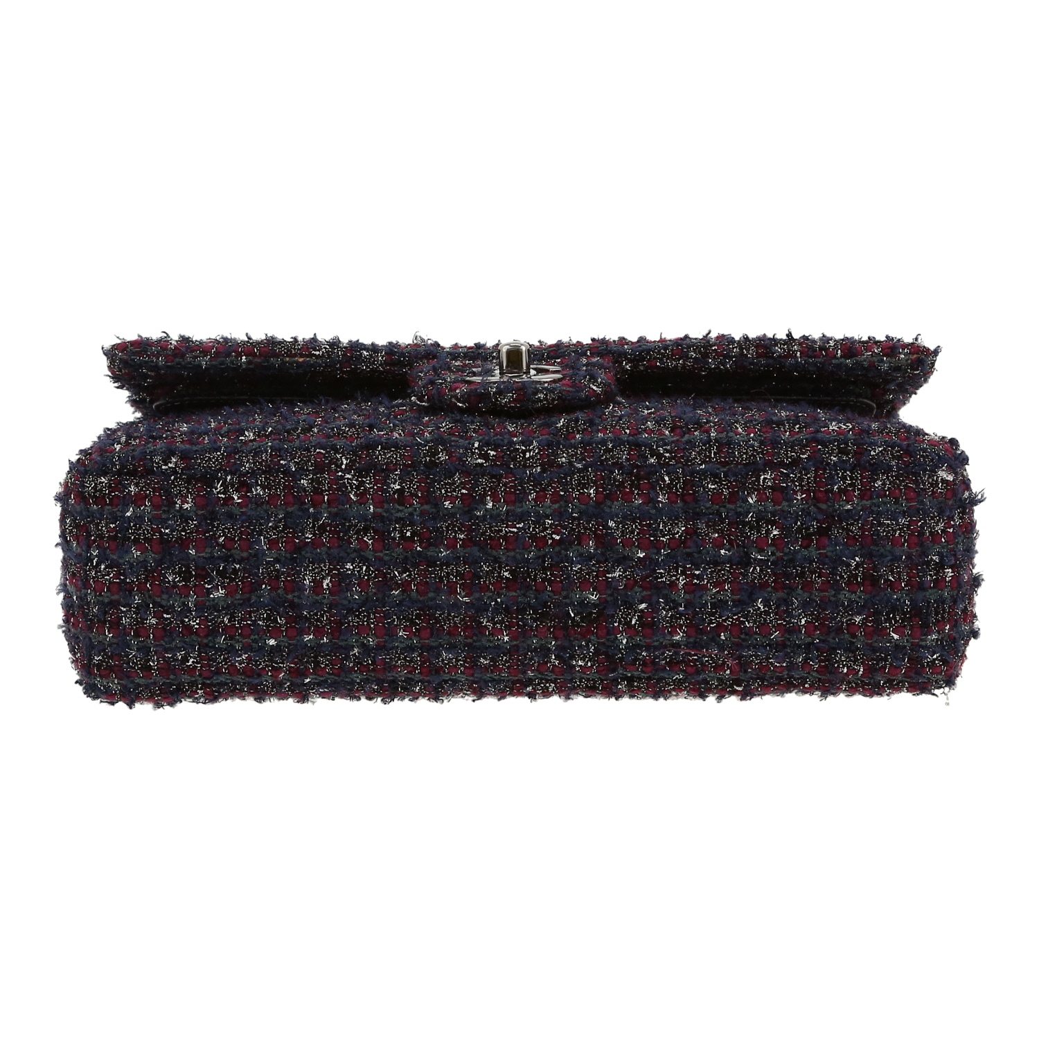Chanel  Timeless Classic handbag  in navy blue and burgundy tweed - Detail D1