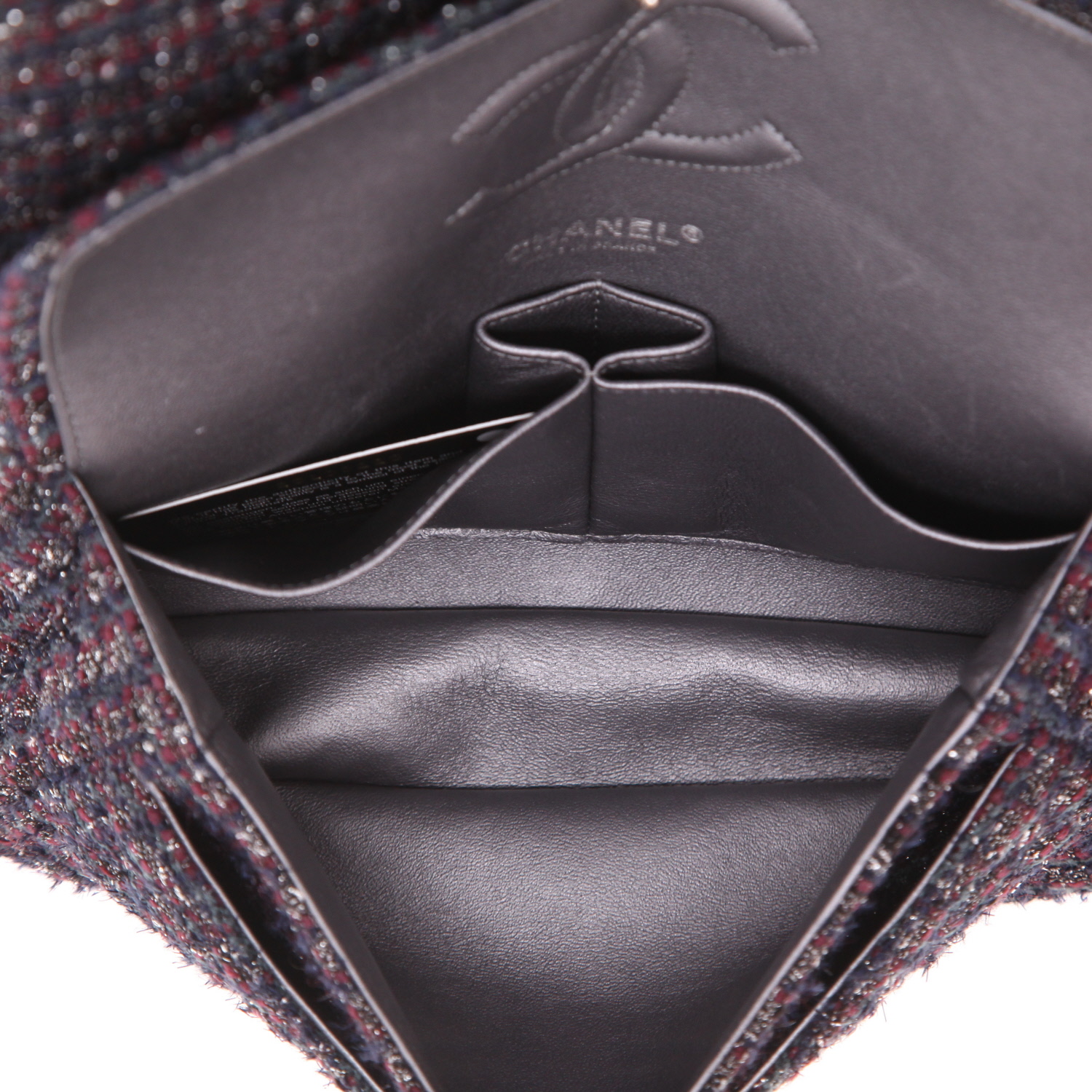 Chanel  Timeless Classic handbag  in navy blue and burgundy tweed - Detail D3