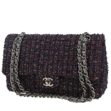 Chanel  Timeless Classic handbag  in navy blue and burgundy tweed