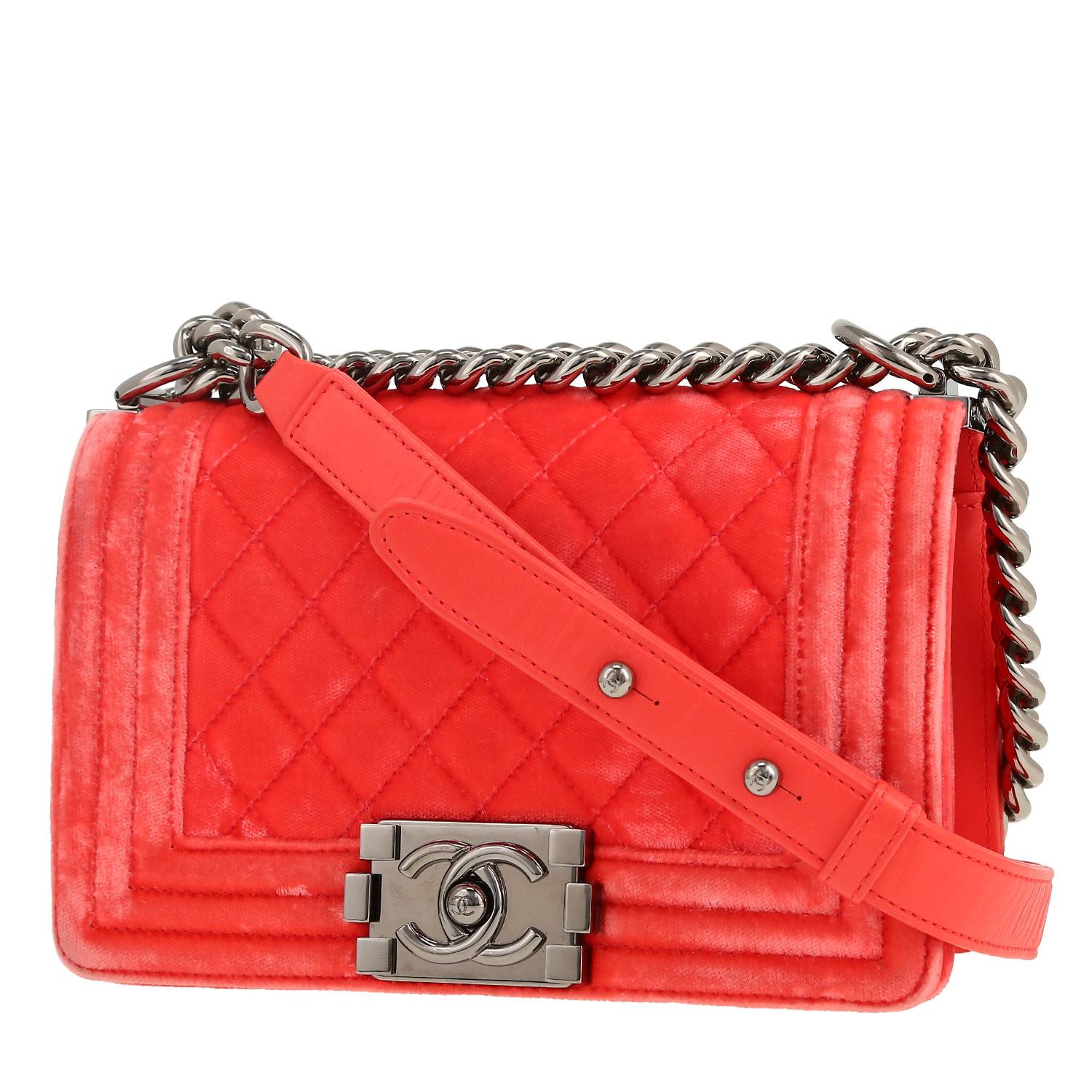 Sac bandoulière Chanel  Boy petit  en velours matelassé rose
