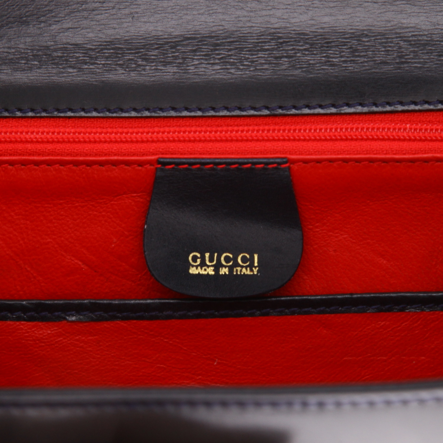 Gucci  Bamboo handbag  in navy blue leather  and bamboo - Detail D2