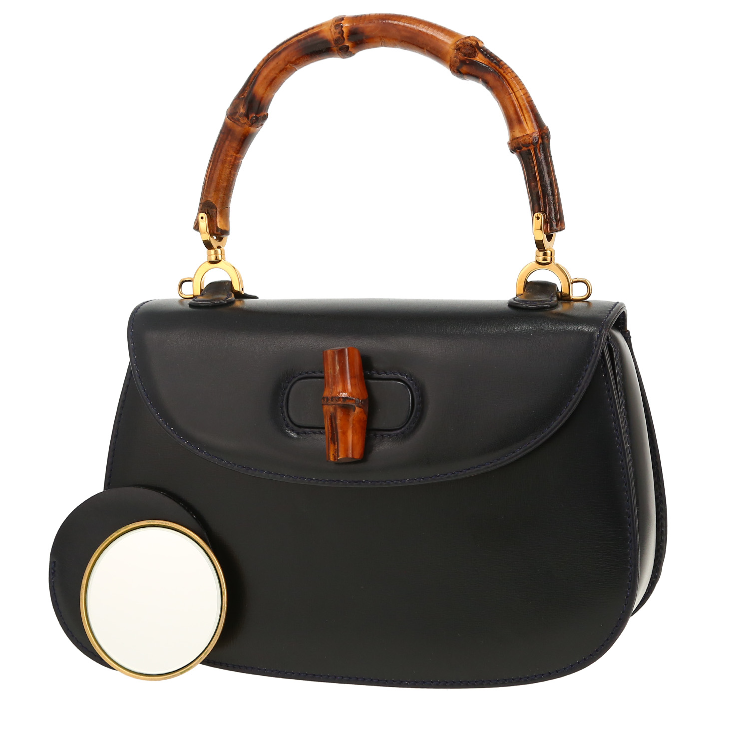 Borsa Gucci  Bamboo in pelle blu marino e bambù - Detail D4