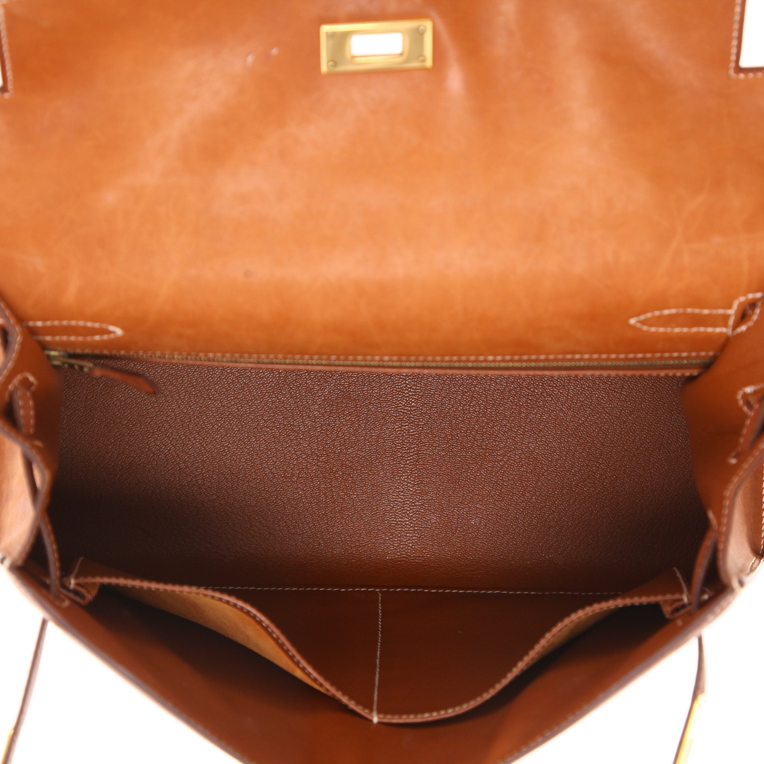 Sac à main Hermès  Kelly 32 cm en cuir Barénia gold et toile beige - Detail D3