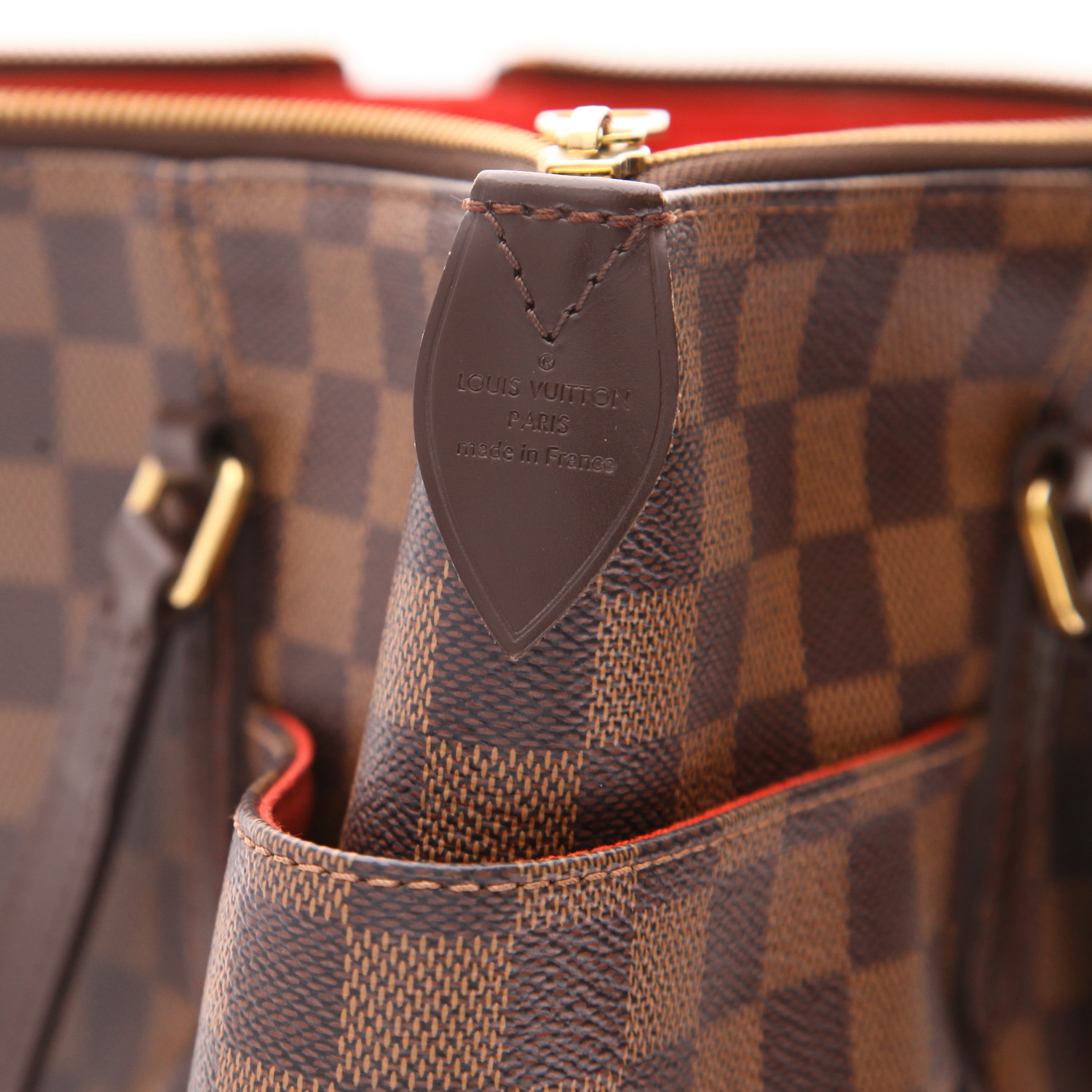 Borsa Louis Vuitton  Totally in tela a scacchi ebana e pelle marrone - Detail D2