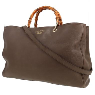 Gucci  Bamboo handbag  in taupe grained leather  and bamboo