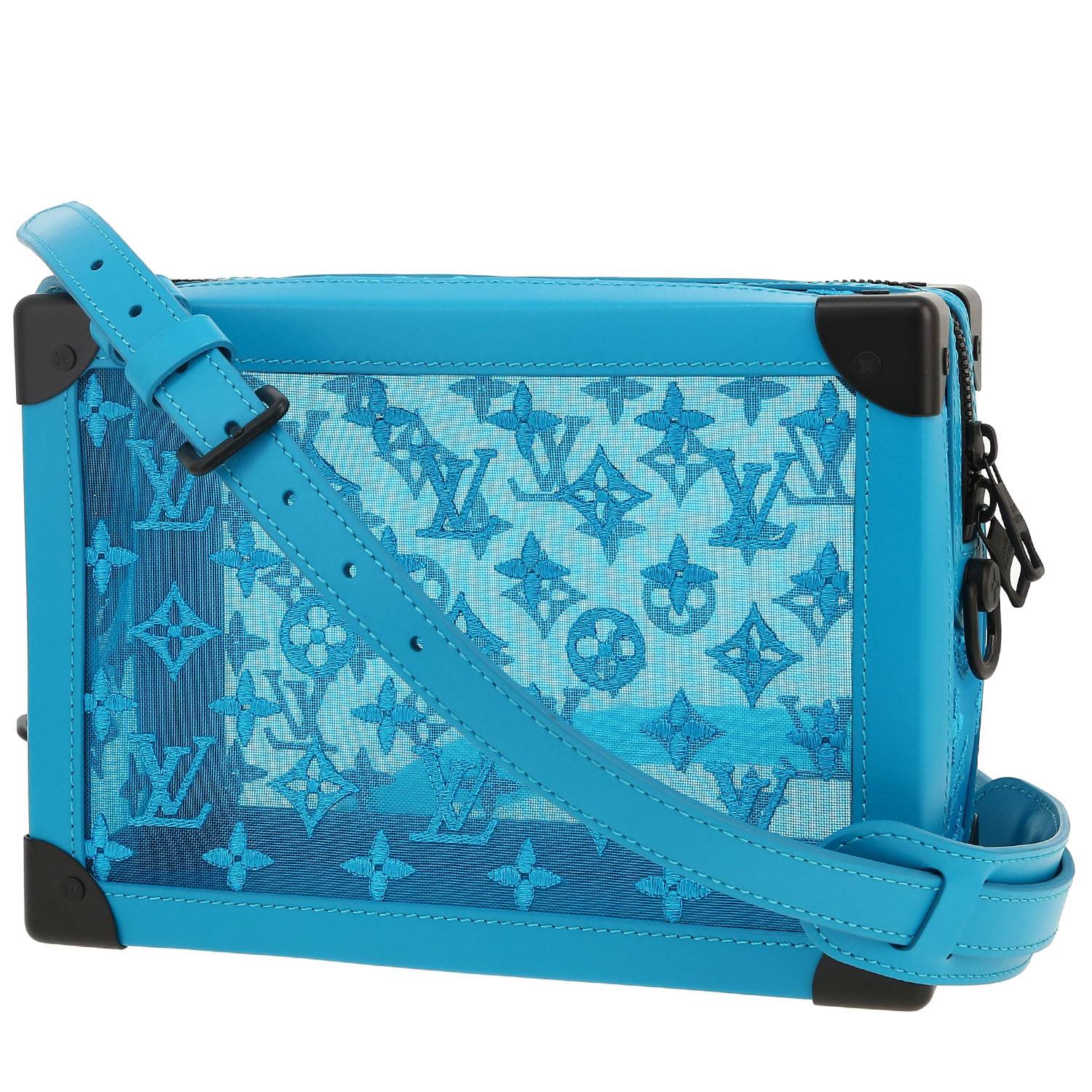 Louis Vuitton Soft Trunk shoulder bag in blue leather and transparent monogram canvas