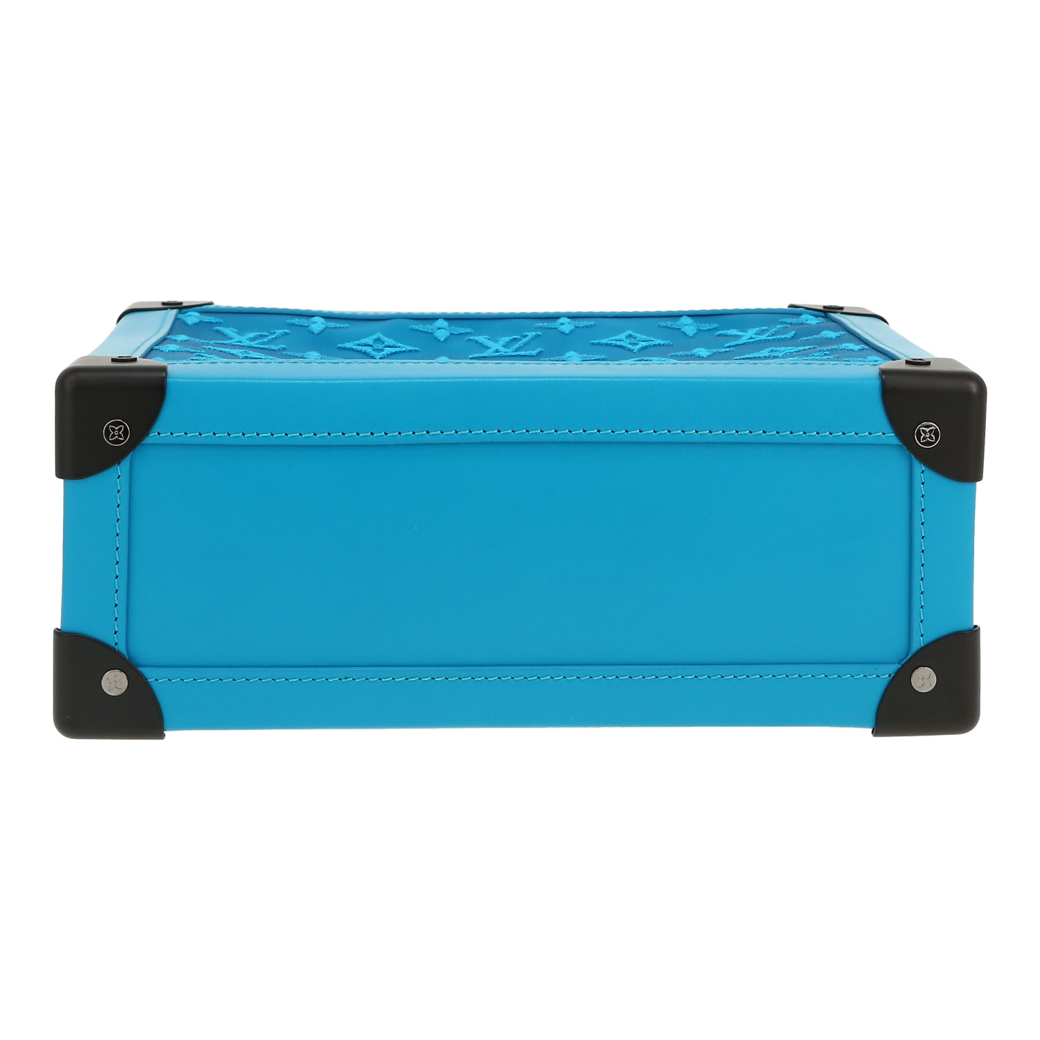 Borsa a tracolla Louis Vuitton  Soft Trunk in pelle blu e tela monogram trasparente - Detail D1