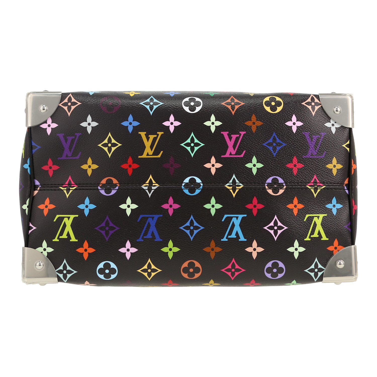 Bolso de mano Louis Vuitton  Speedy 30 en lona Monogram multicolor negra y cuero negro - Detail D1