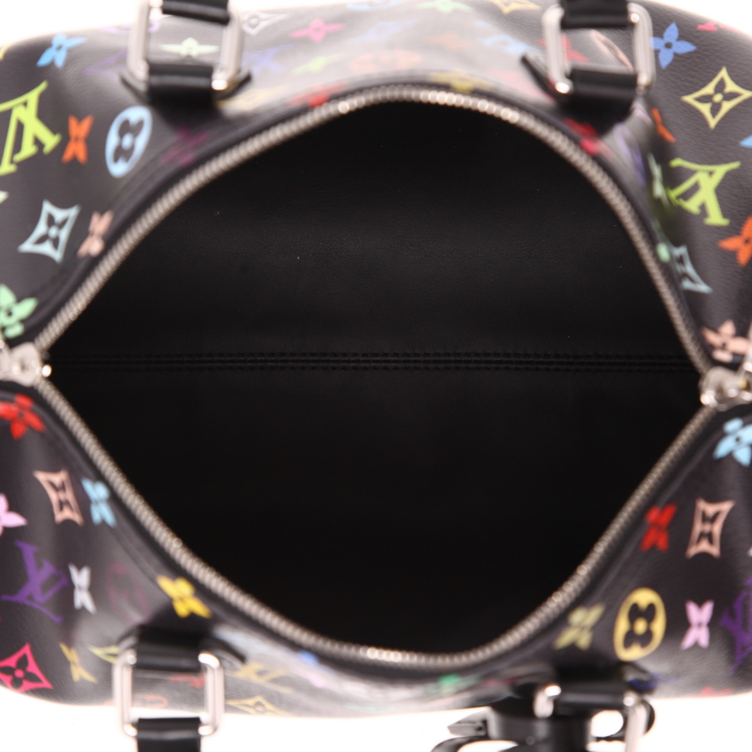 Louis Vuitton  Speedy 30 handbag  in black multicolor  monogram canvas  and black leather - Detail D3
