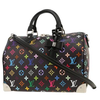 Louis Vuitton  Speedy 30 handbag  in black multicolor  monogram canvas  and black leather
