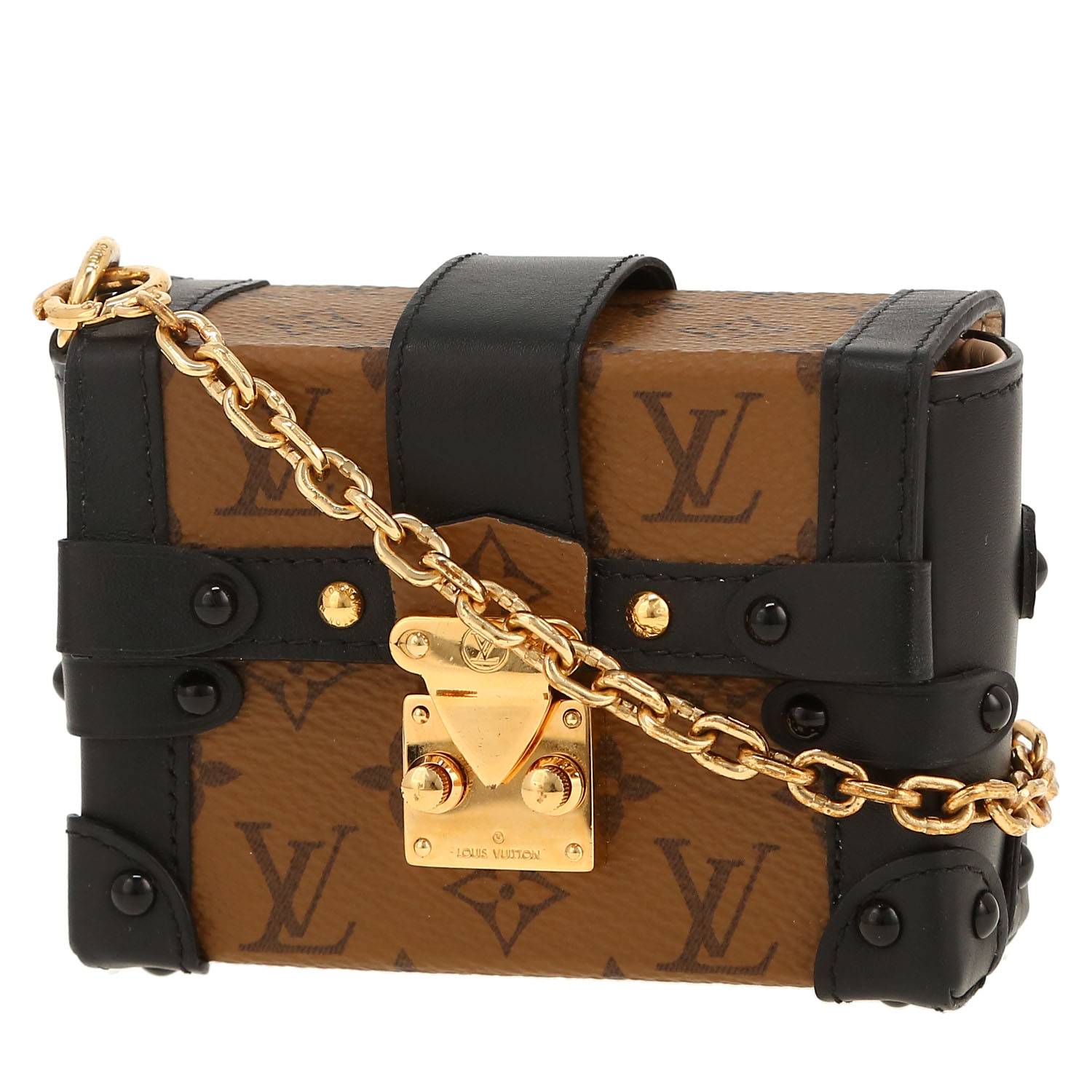 Louis Vuitton Trunk key-ring in brown "Reverso" monogram canvas and black leather