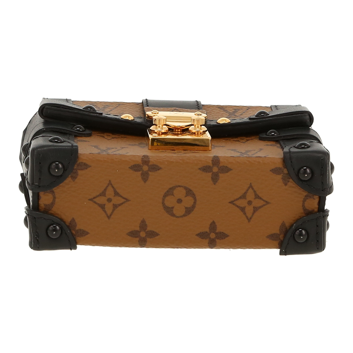 Porte-clef Louis Vuitton  Trunk en toile monogram Reverso marron et cuir noir - Detail D1