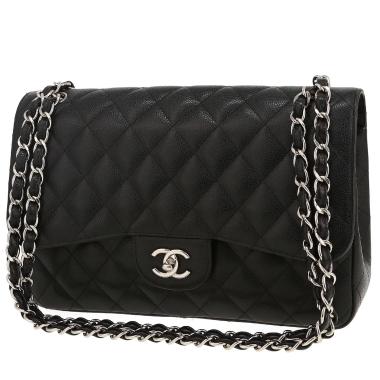 Chanel  Timeless Jumbo shoulder bag  in black quilted grained leather