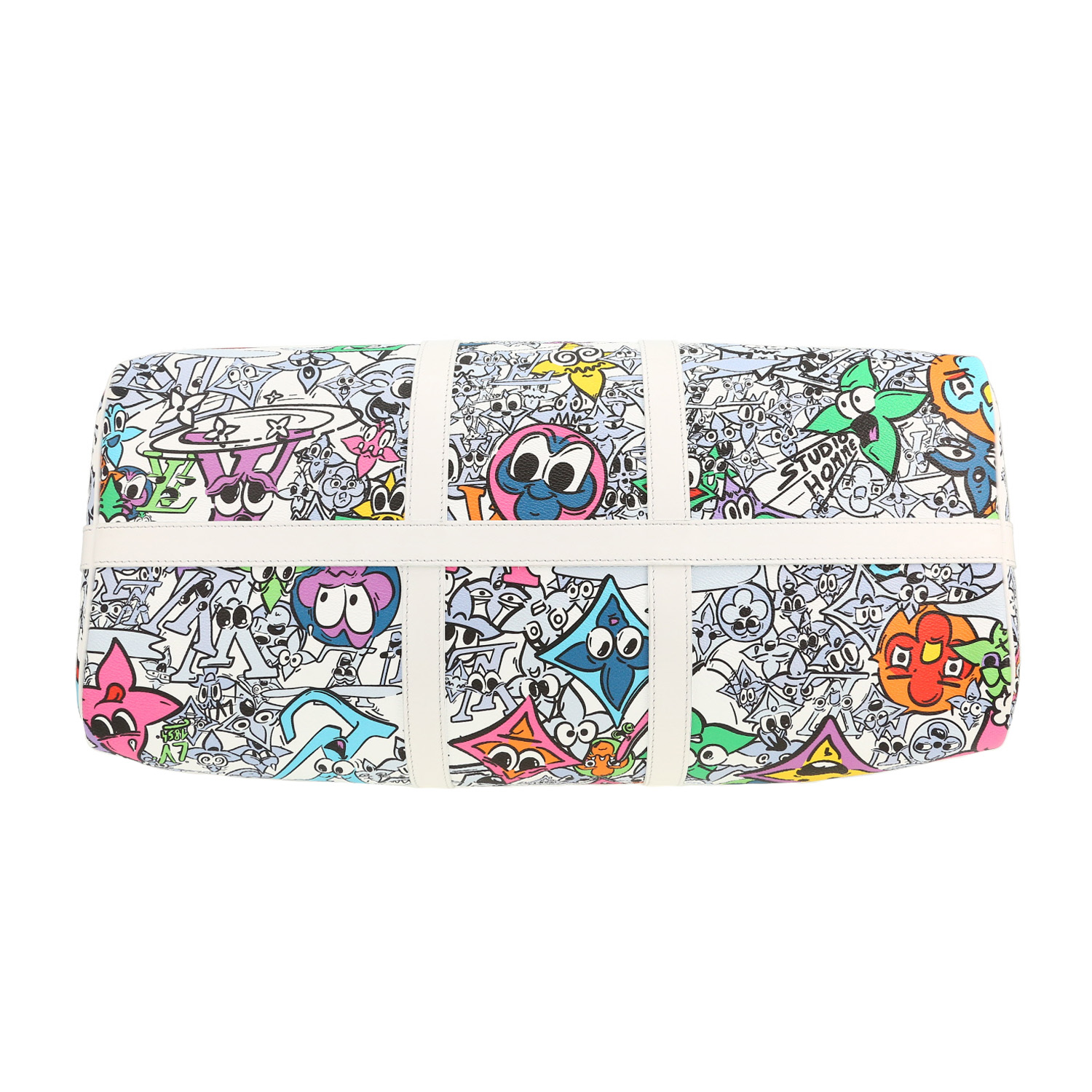 Sac de week end Louis Vuitton  Keepall Editions Limitées Comic en cuir blanc - Detail D1
