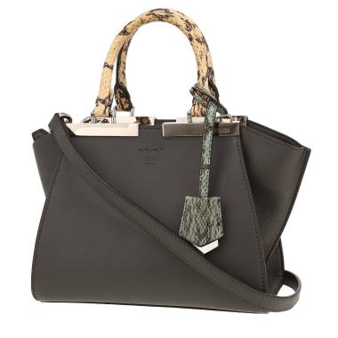 Sac bandoulière Fendi  2 Jours petit modèle  en cuir gris et python beige