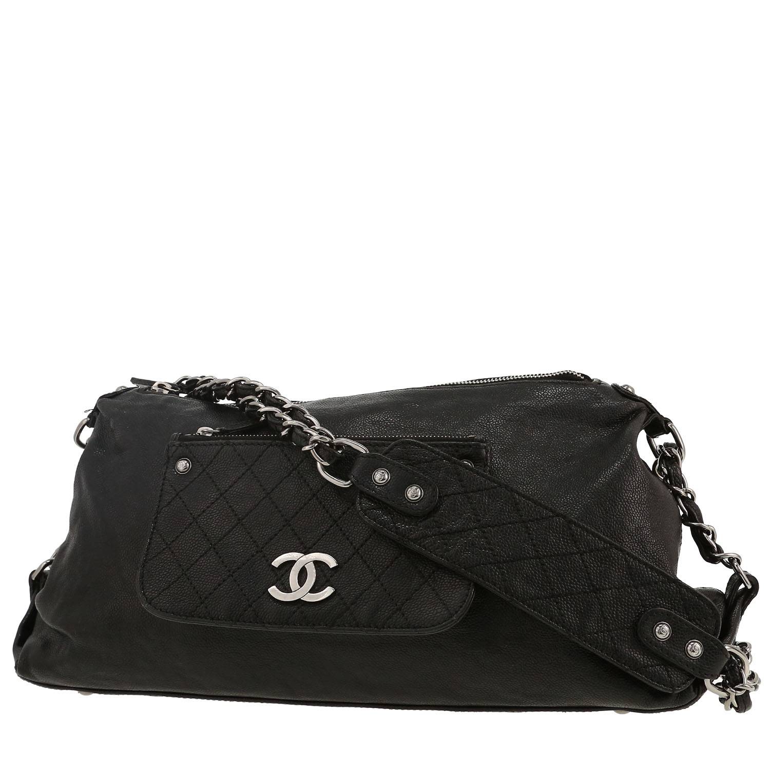 Sac porté épaule Chanel   en cuir grainé noir
