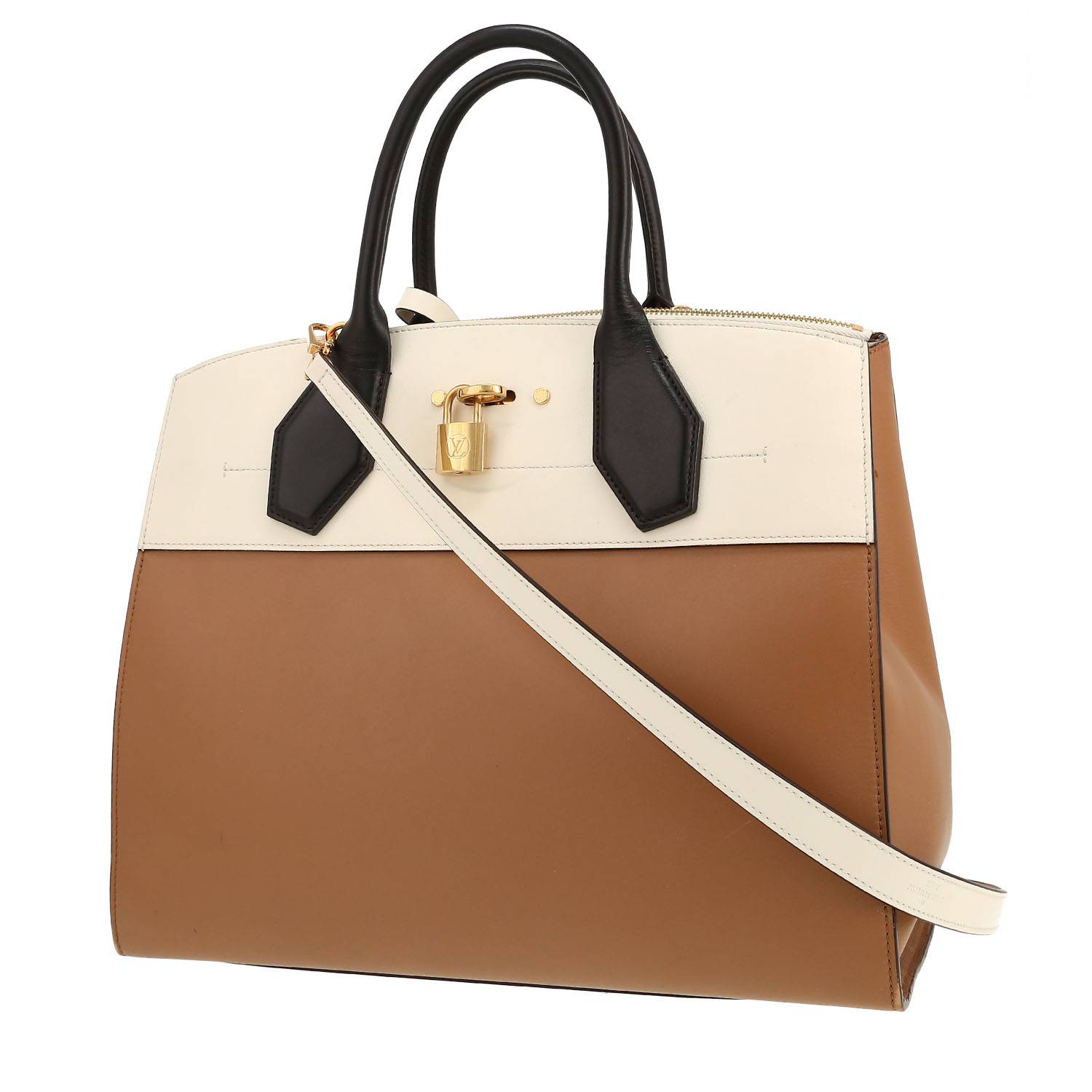 Bolso de mano Louis Vuitton  City Steamer en cuero marrón beige y negro