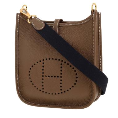 Bolso bandolera Hermès  Mini Evelyne en cuero taurillon clémence marrón etoupe