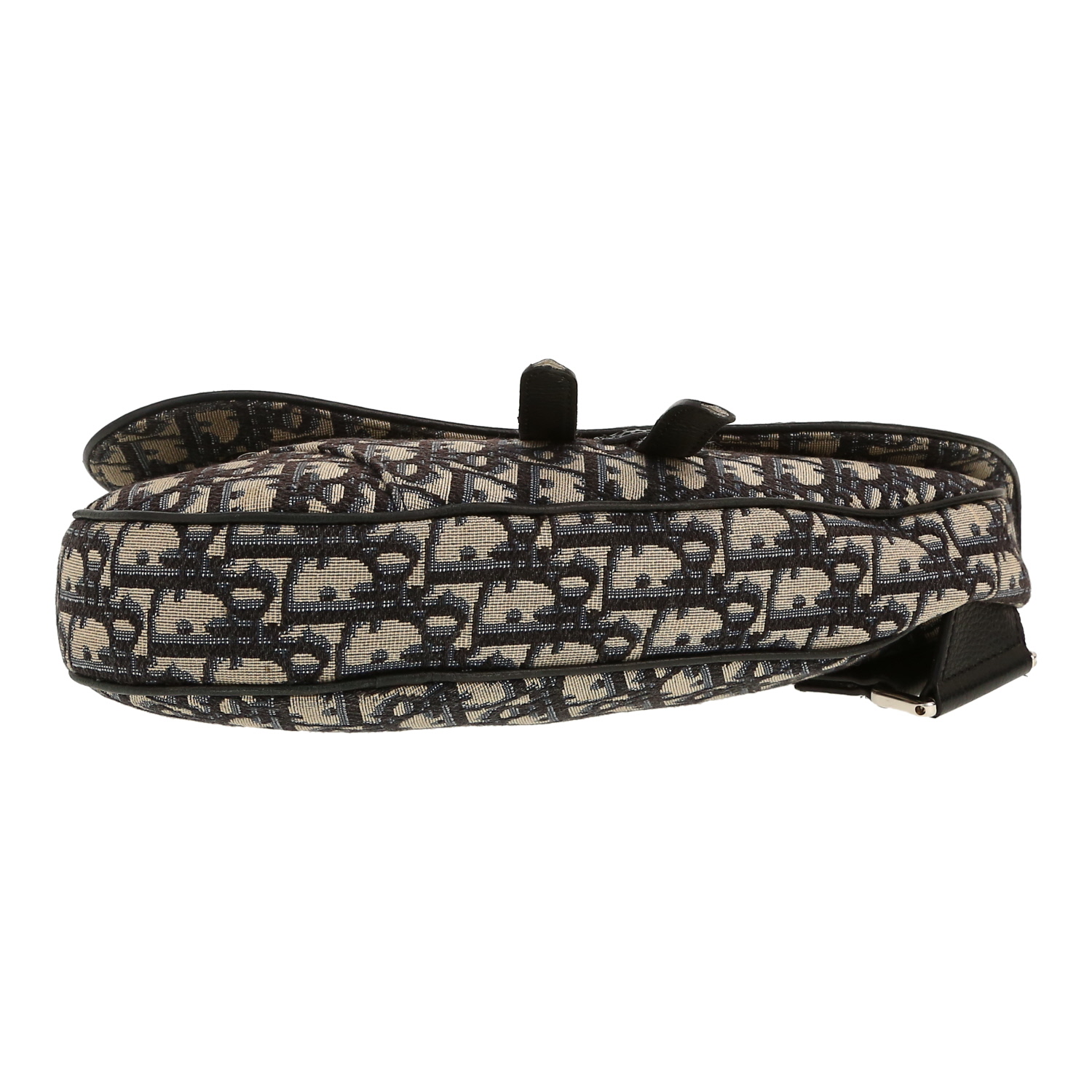 Sac bandoulière Dior  Saddle en toile monogram Oblique grise - Detail D1