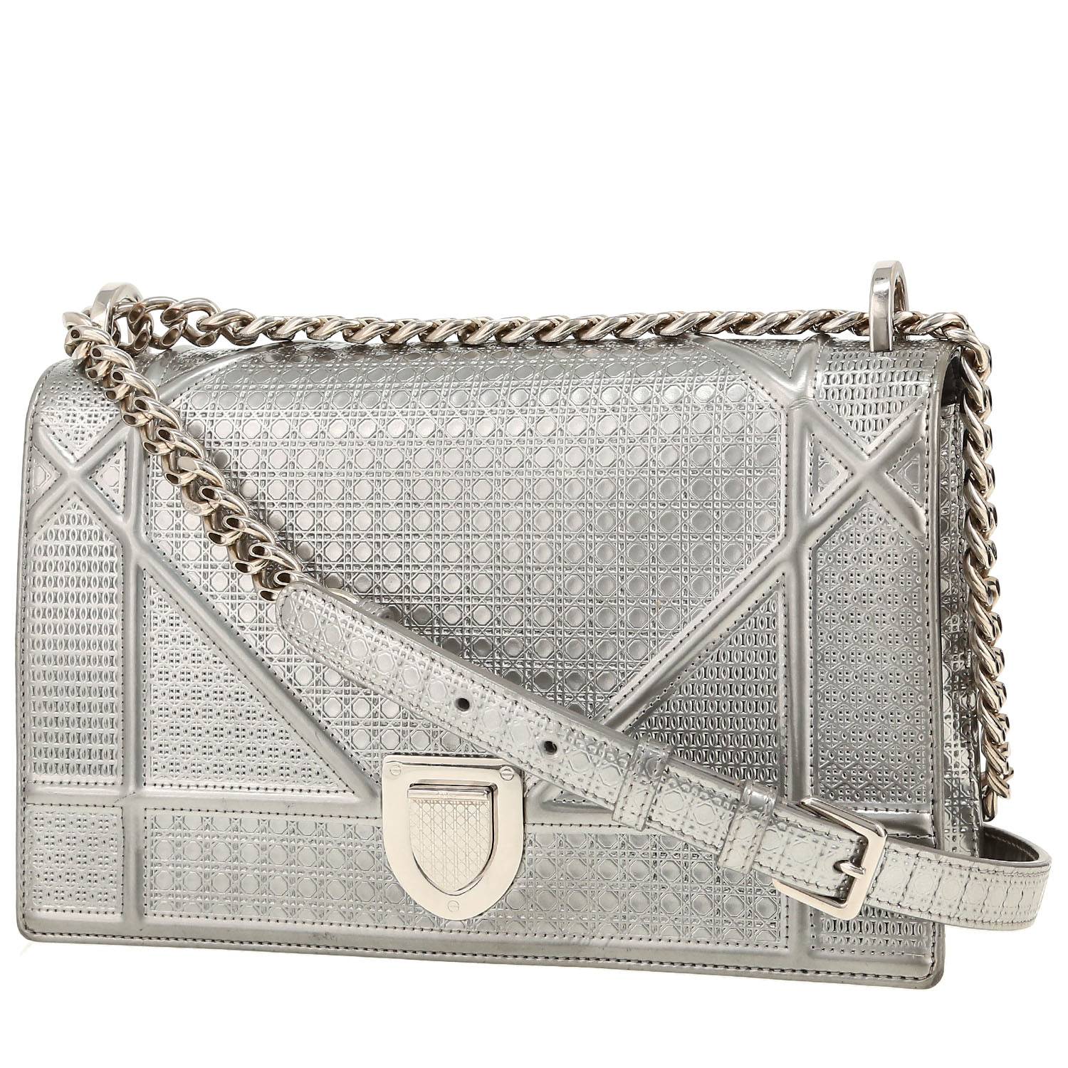 Bolso bandolera Dior  Diorama en cuero plateado