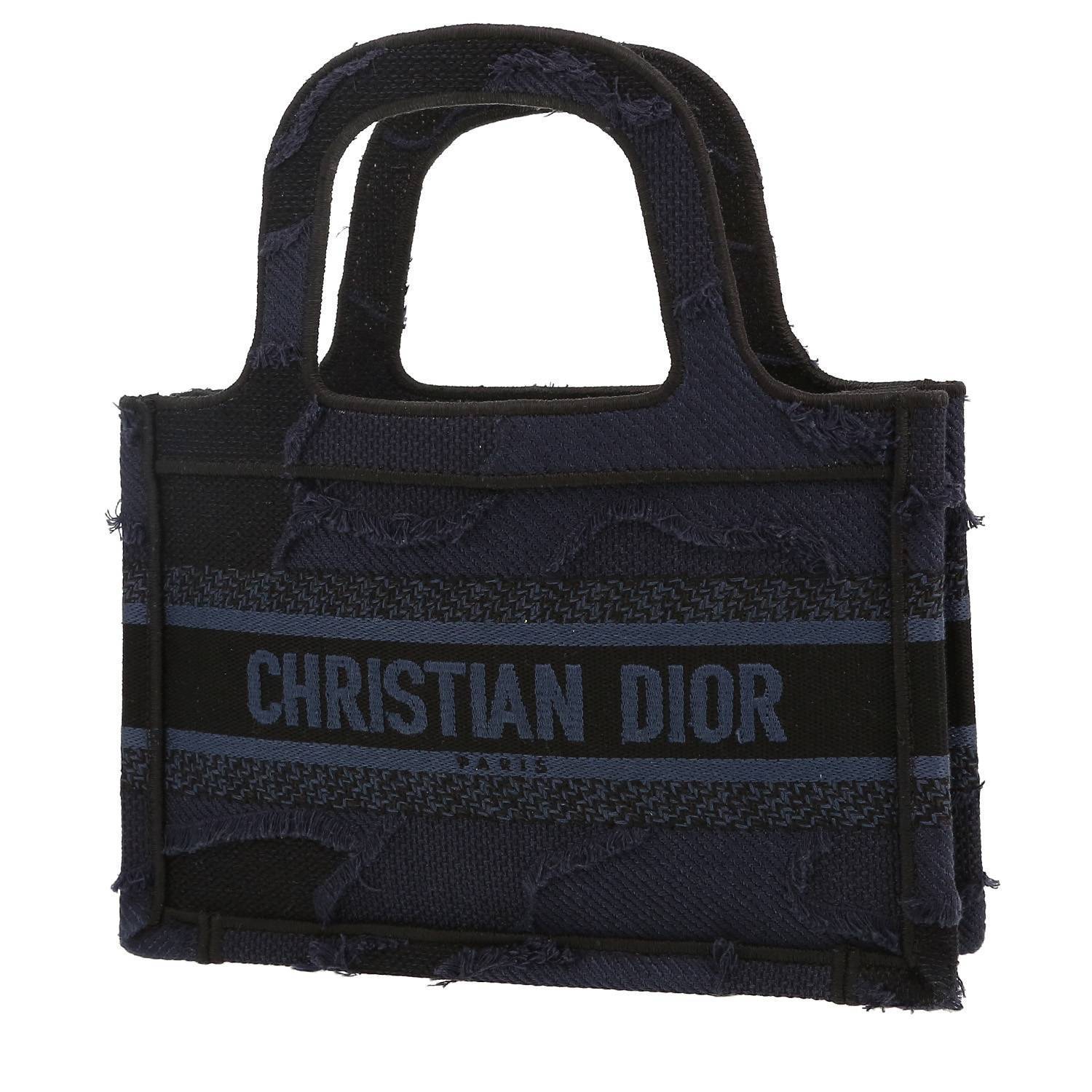 Borsa Dior  Book Tote mini  in tela blu marino