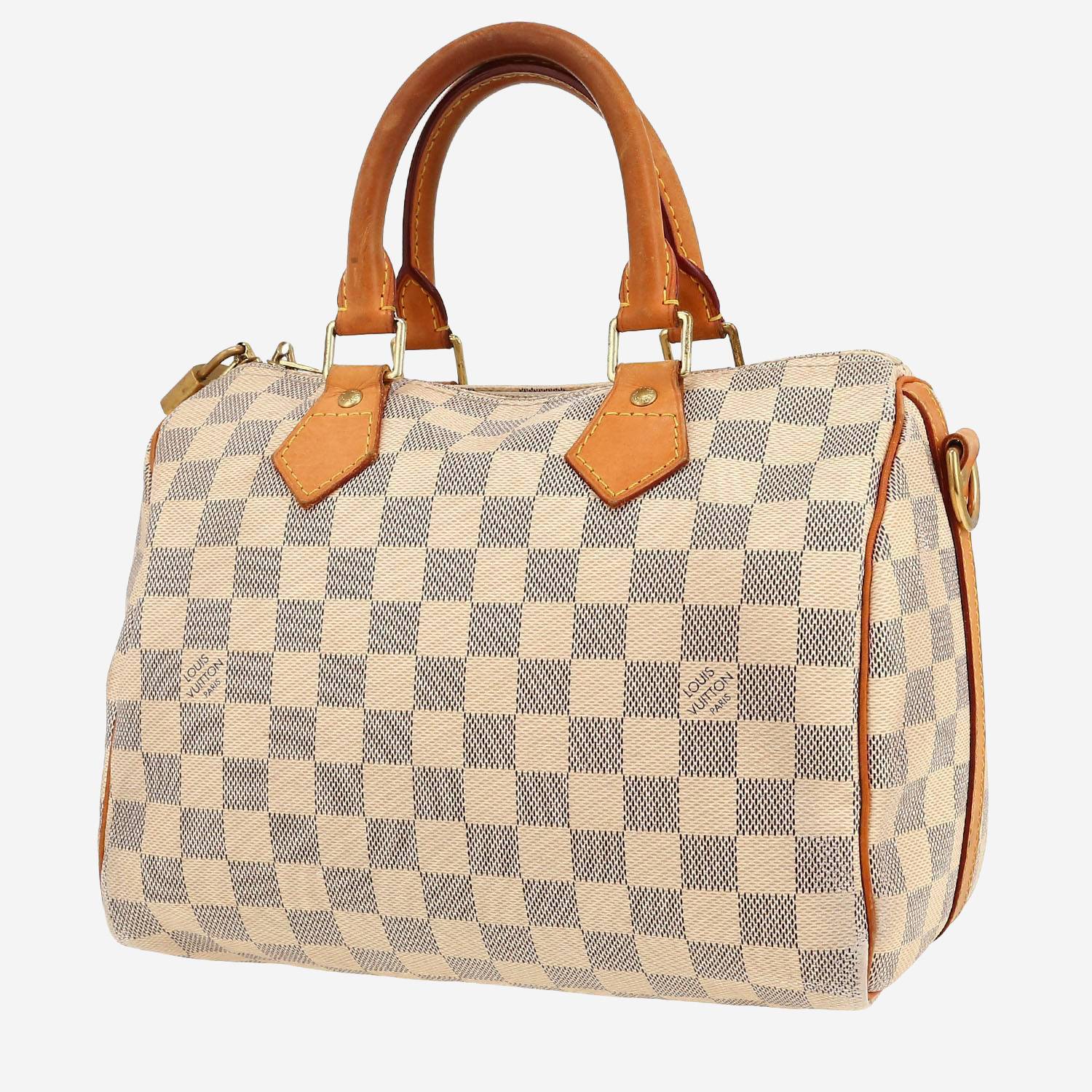 Bolso de mano Louis Vuitton  Speedy 25 en lona a cuadros azul celeste y cuero natural