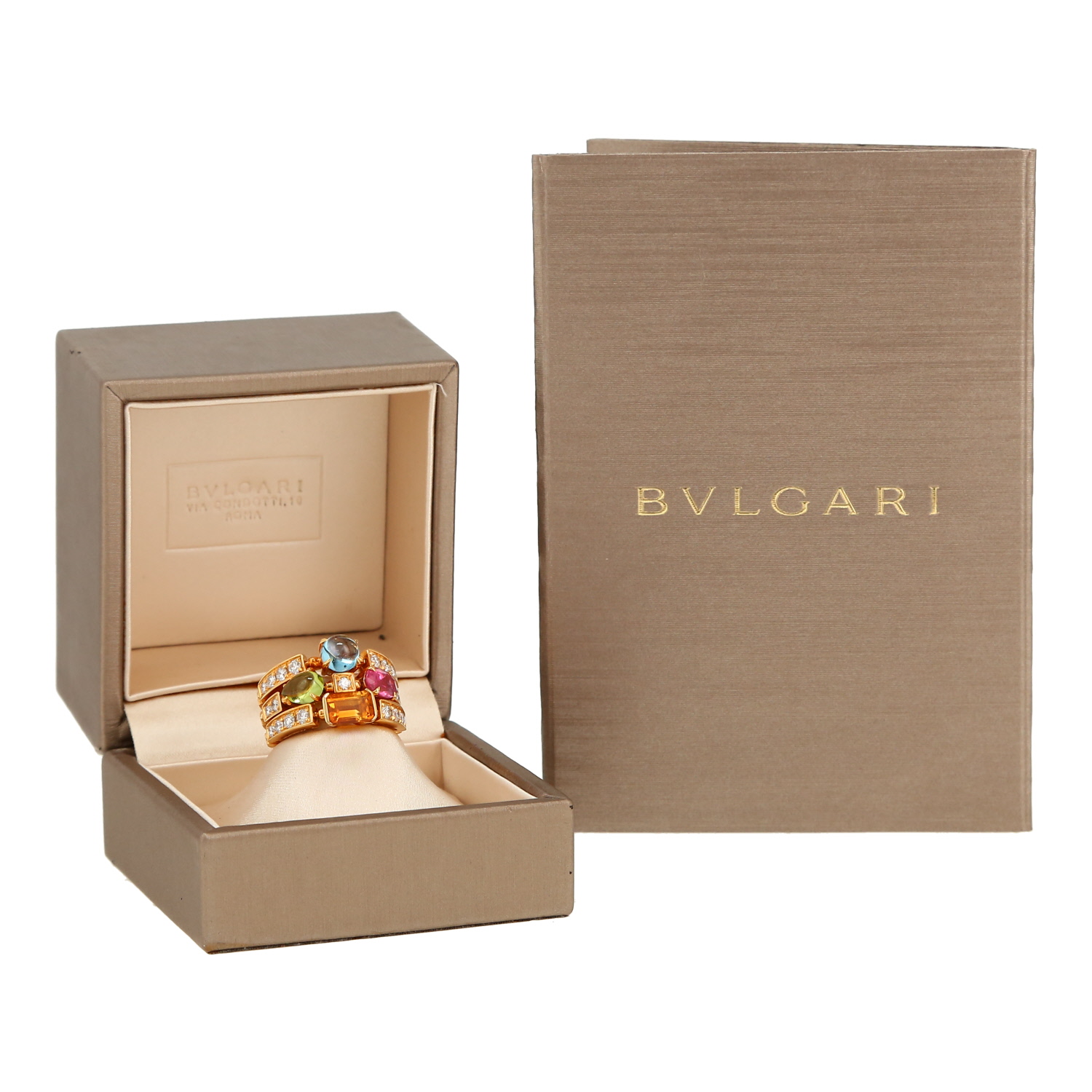 Bague articulée Bulgari Allegra grand modèle en or jaune, diamants et pierres de couleurs - Detail D2