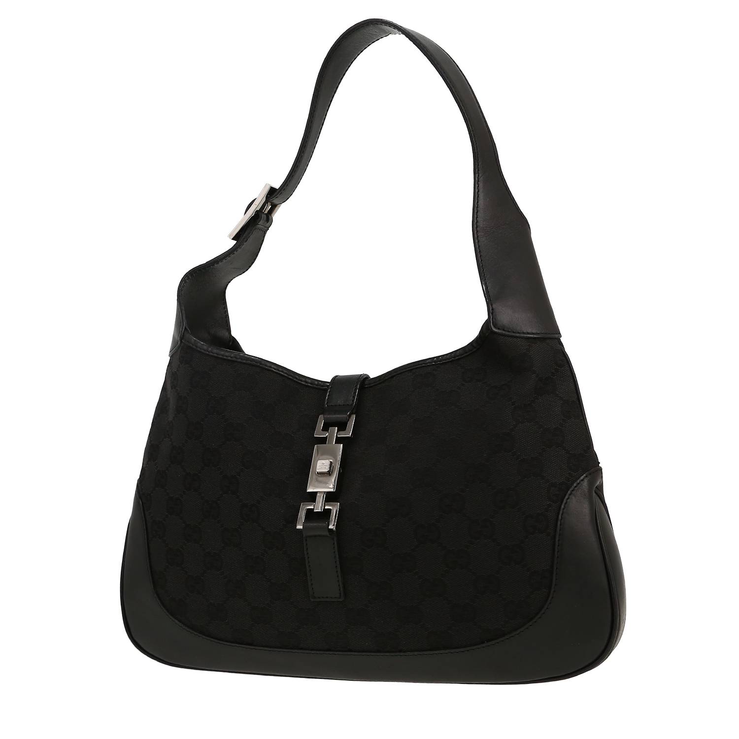 Borsa Gucci  Jackie vintage in pelle nera e tela "sûpreme GG" nera - 00pp