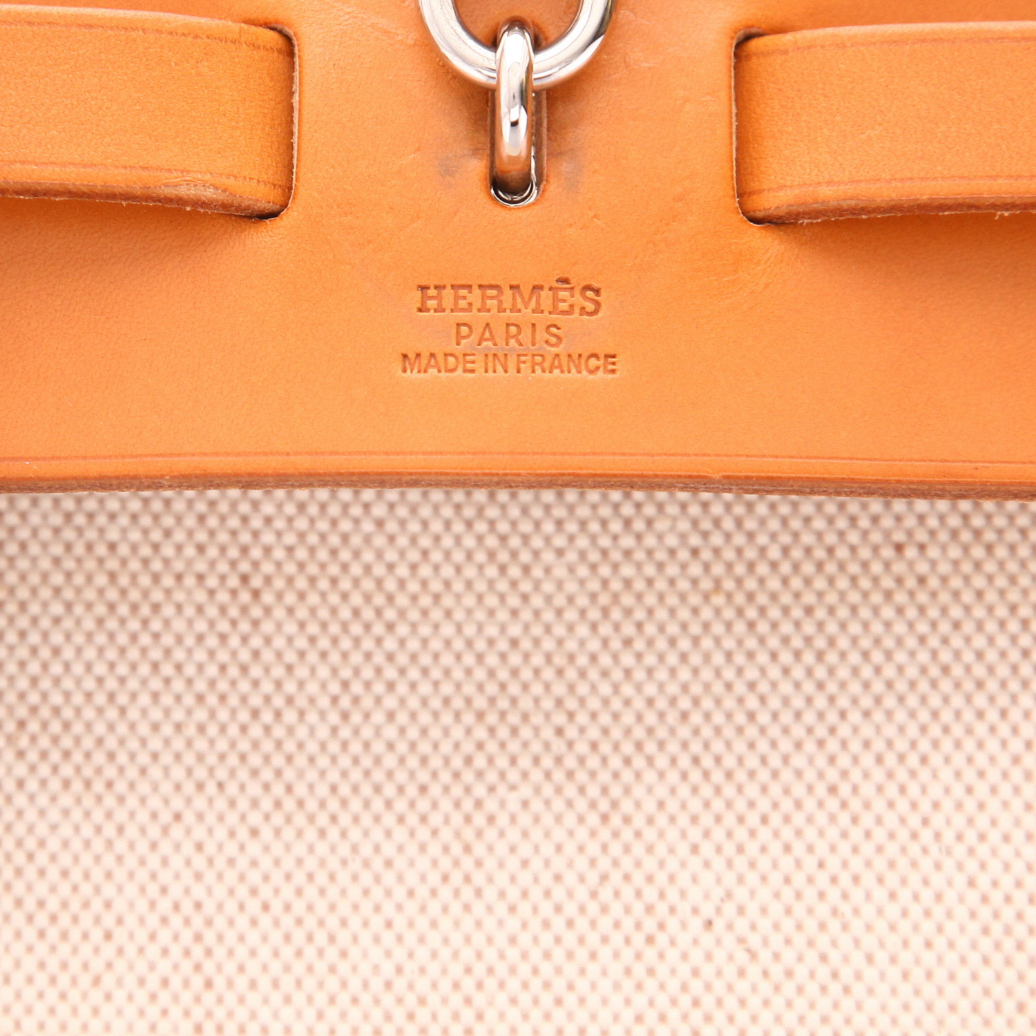 Bolso de mano Hermès  Herbag en lona beige y vaca Hunter - Detail D2