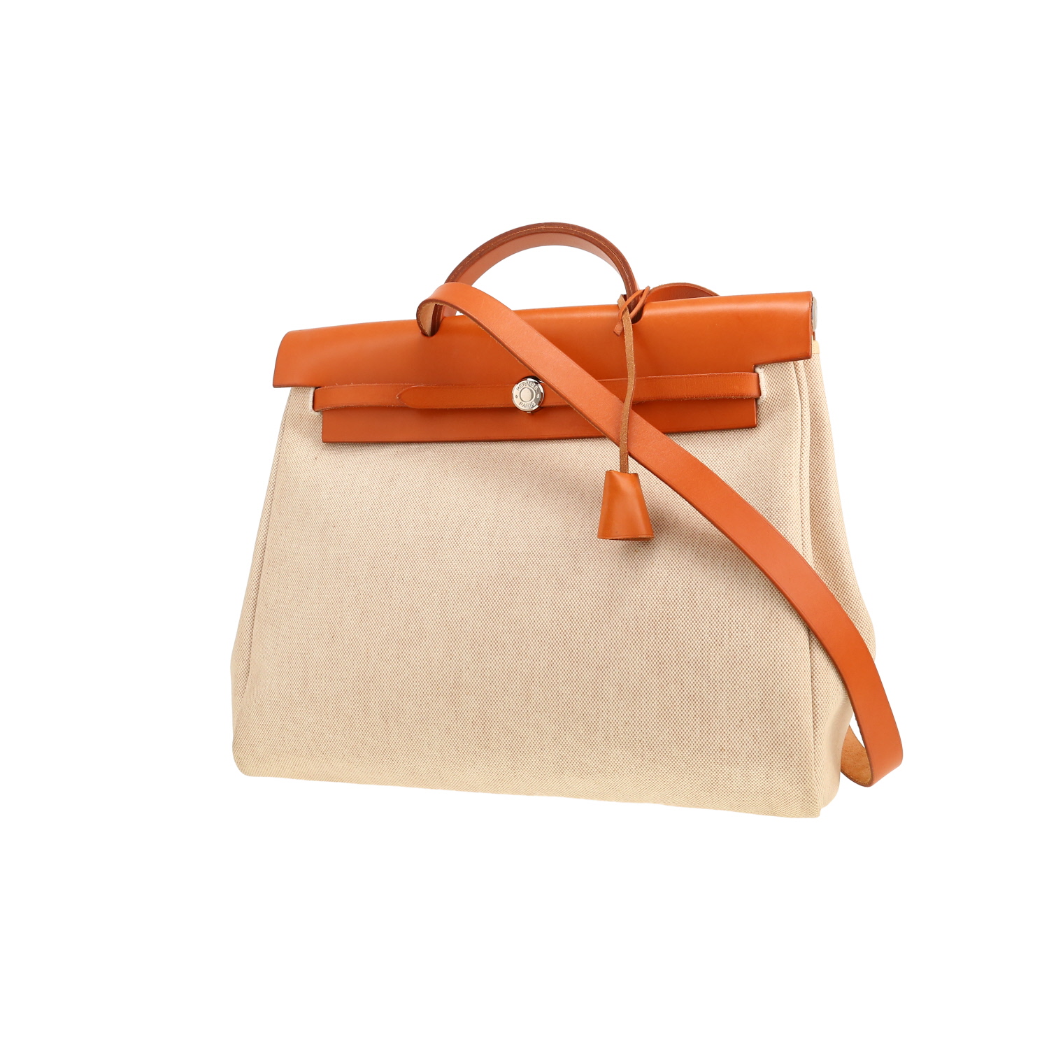 Borsa Hermès  Herbag in tela beige e mucca Hunter - Detail D4