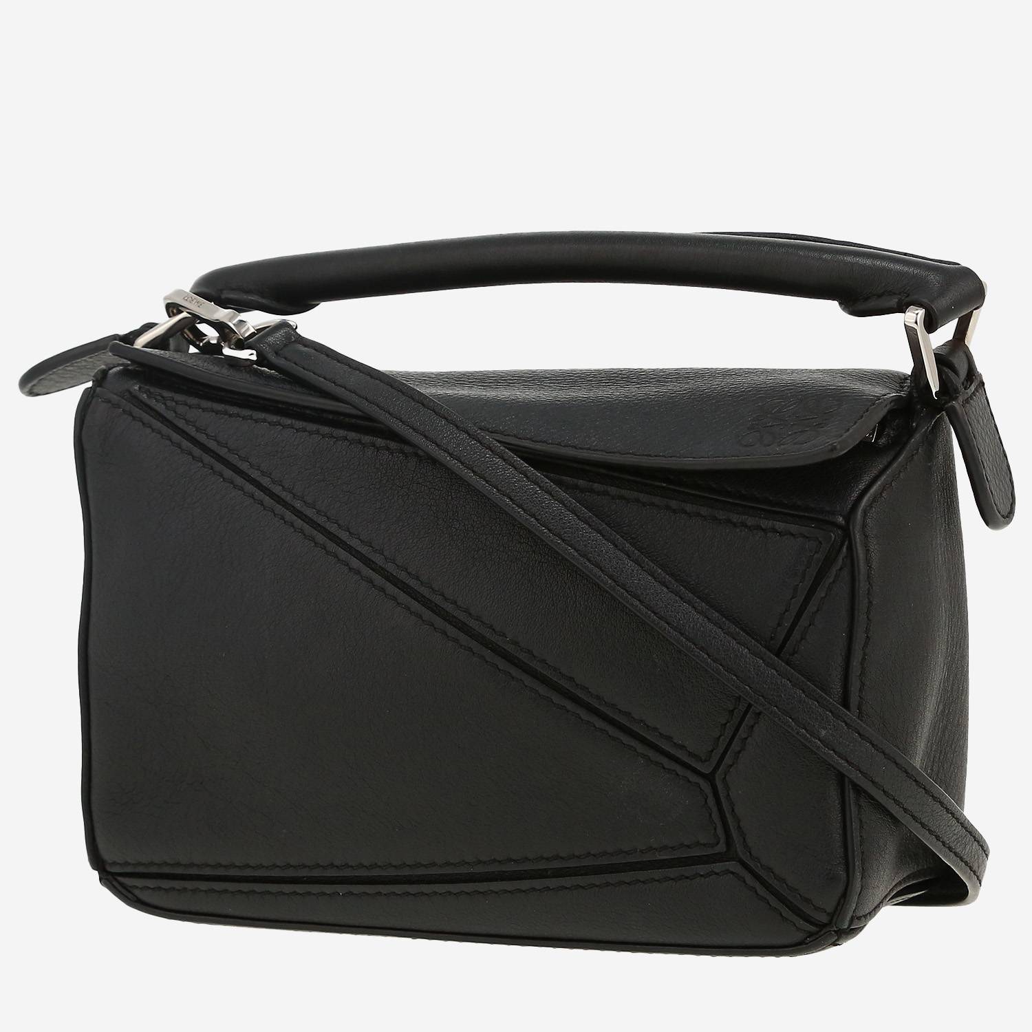 Loewe  Puzzle  mini  shoulder bag  in black grained leather