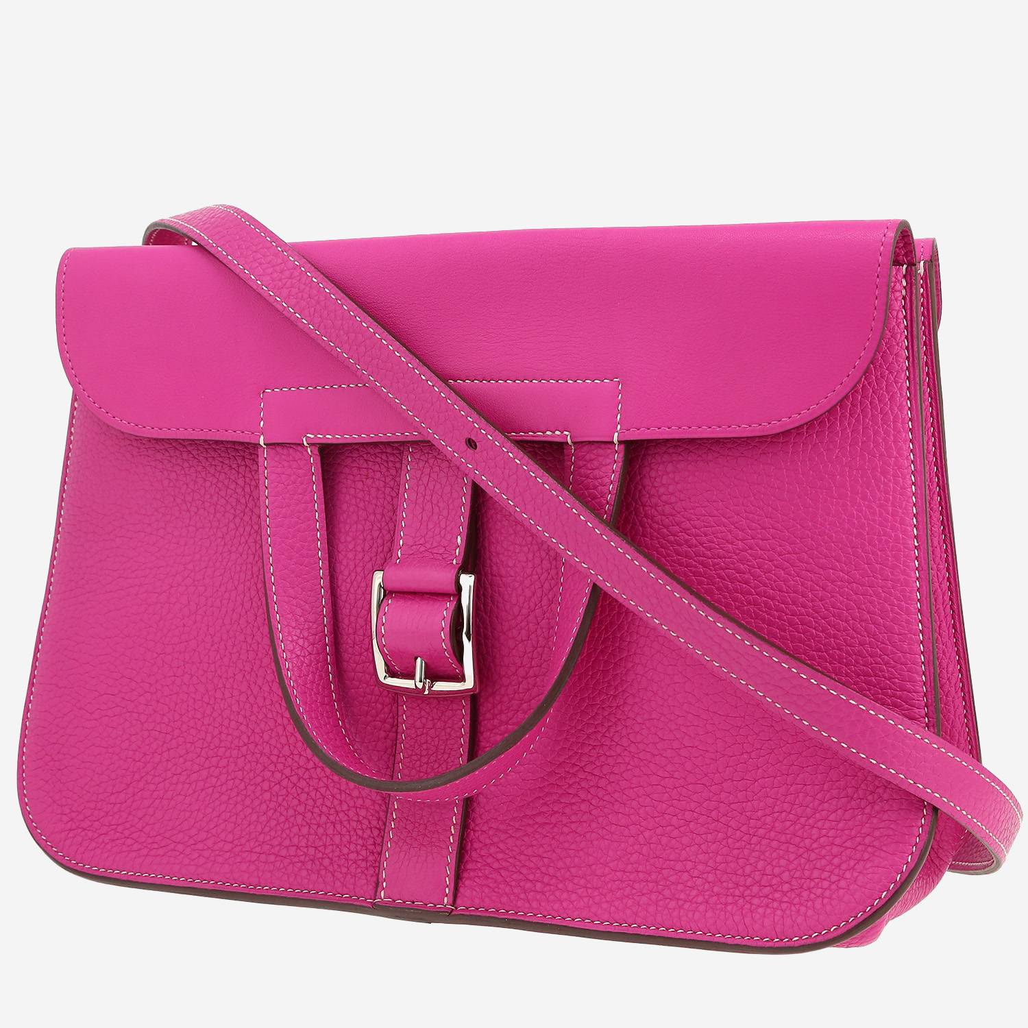 Bolso bandolera Hermès  Halzan en cuero taurillon clémence rosa Magnolia