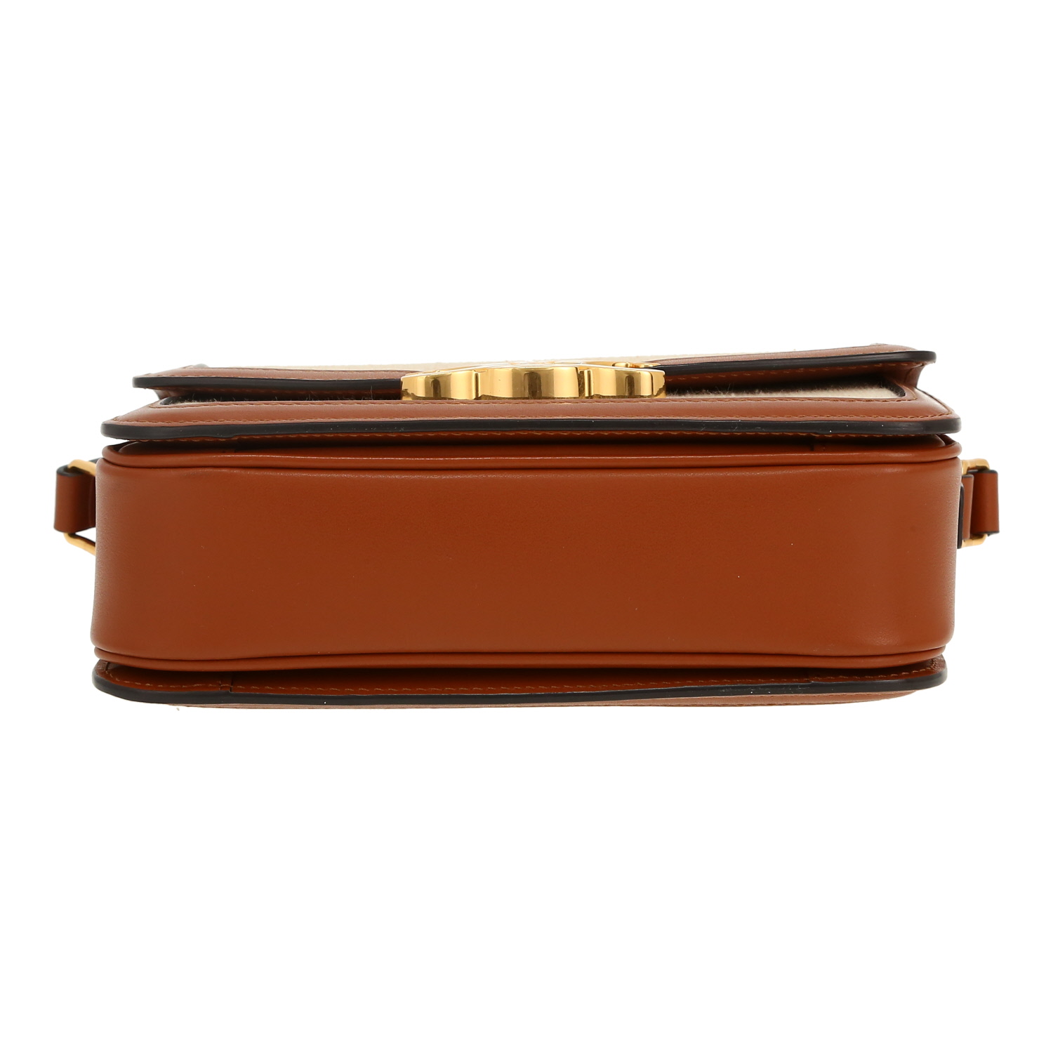 Sac bandoulière Celine  Triomphe Teen en toile beige et cuir marron - Detail D1