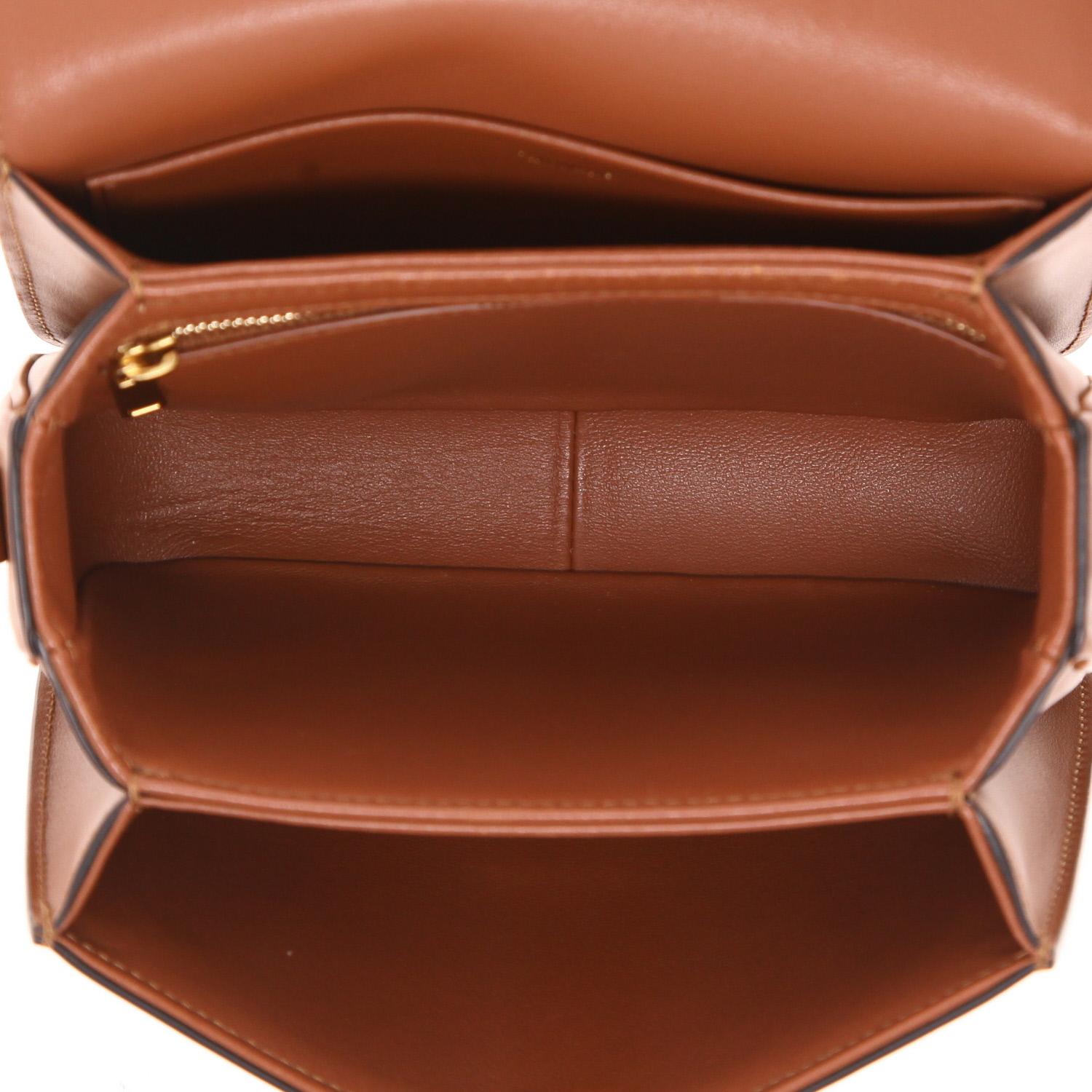 Celine  Triomphe Teen shoulder bag  in beige canvas  and brown leather - Detail D3