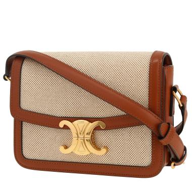 Celine  Triomphe Teen shoulder bag  in beige canvas  and brown leather