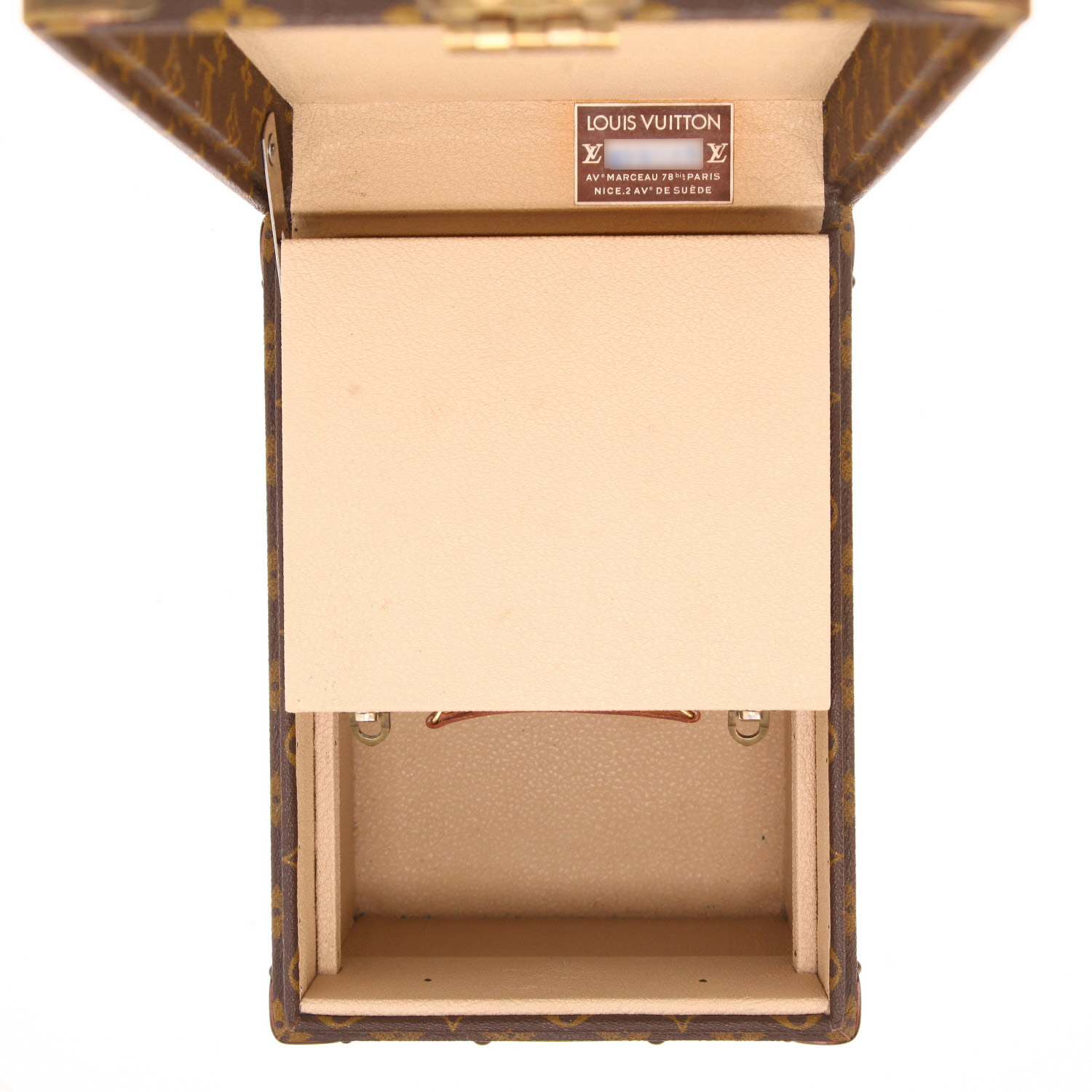 Louis Vuitton  Boîte à flacons vanity case  in brown monogram canvas  and brown leather - Detail D3