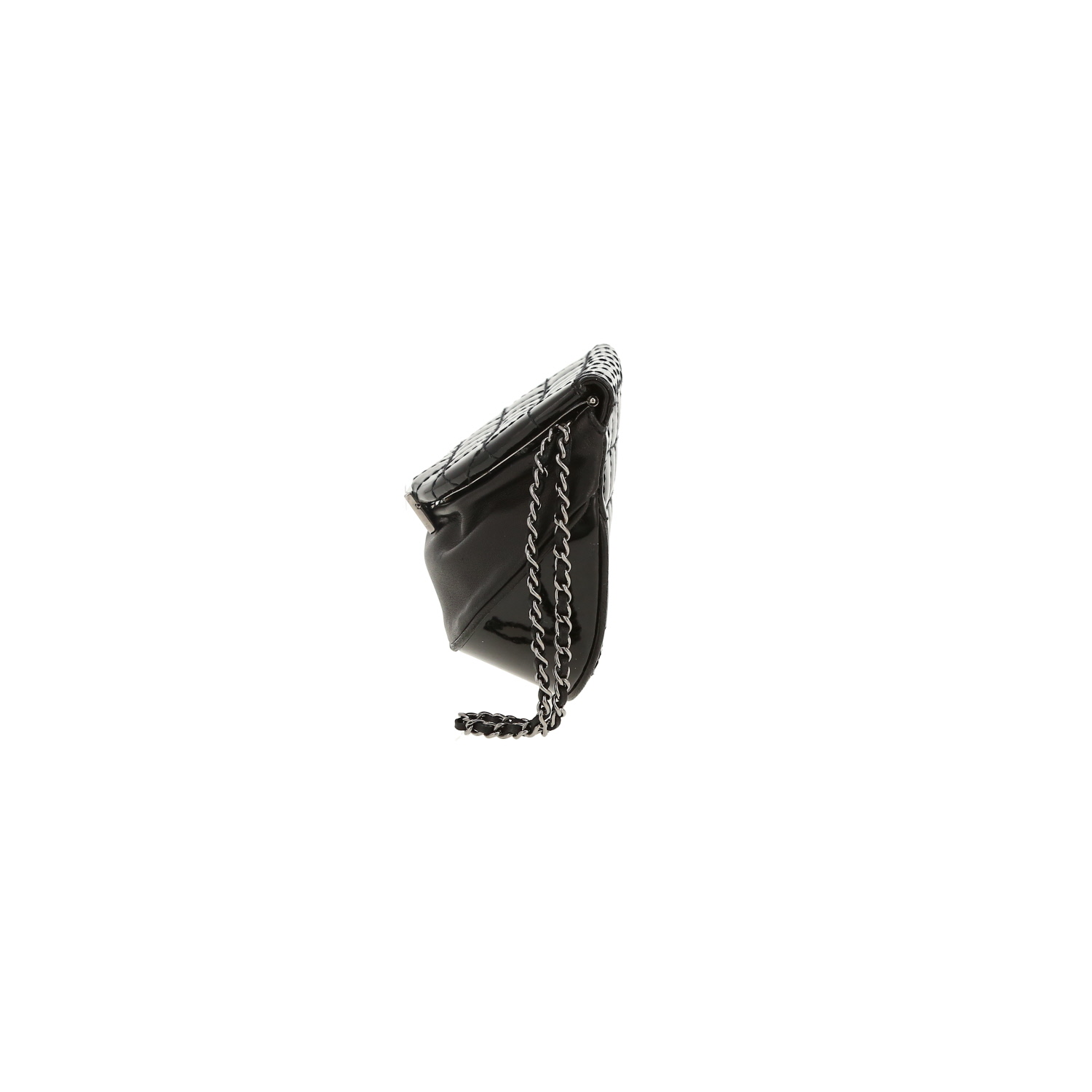 Chanel Editions Limitées clutch in black patent quilted leather and black leather - Detail D7