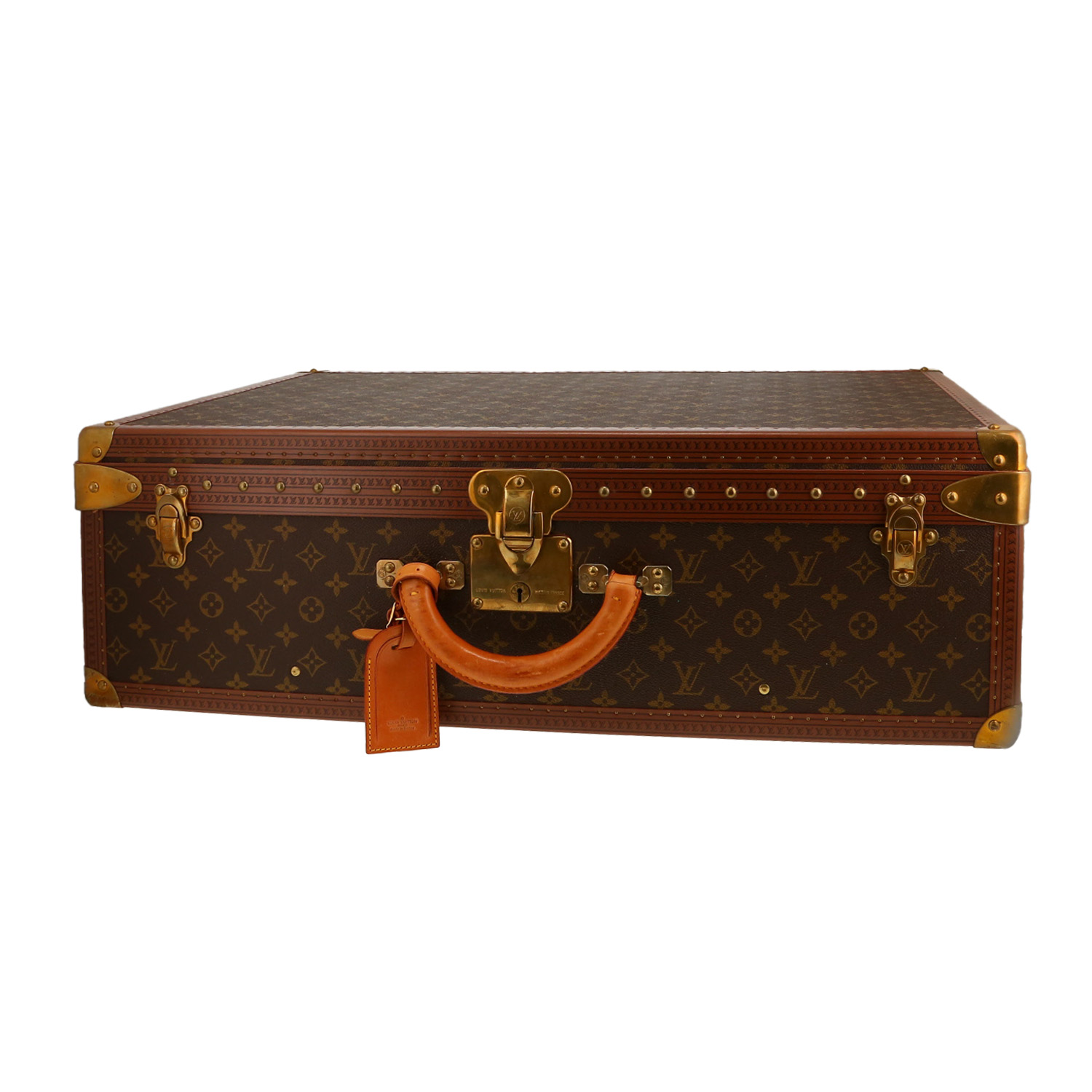 Maleta rígida Louis Vuitton  Bisten 70 en lona Monogram marrón y cuero marrón - Detail D1