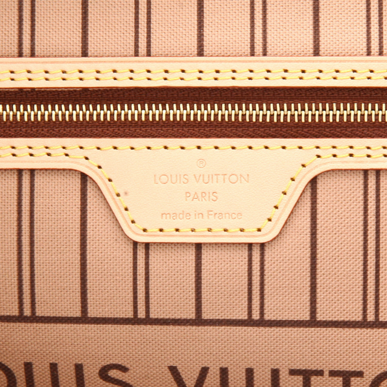 Sac cabas Louis Vuitton  Neverfull moyen modèle  en toile monogram enduite marron et cuir naturel - Detail D2