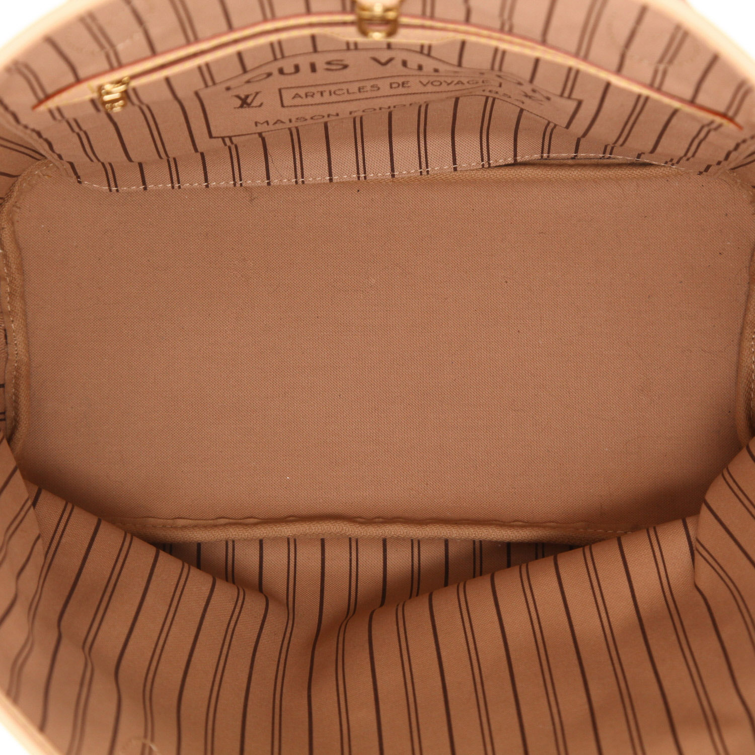 Shopping bag Louis Vuitton  Neverfull modello medio  in tela monogram cerata marrone e pelle naturale - Detail D3