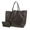 Sac cabas Goyard  Saint-Louis en toile Goyardine noire et cuir noir - Detail D4 thumbnail
