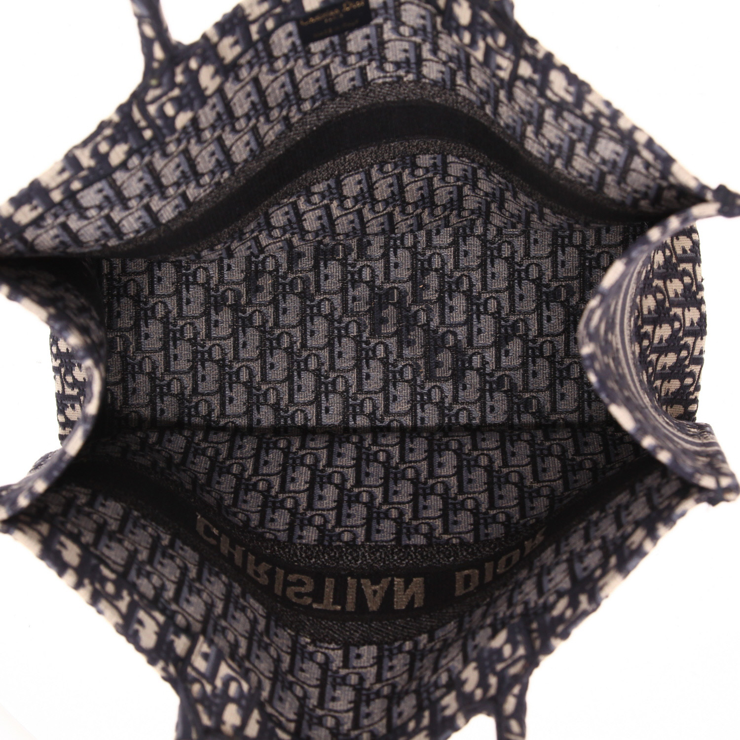 Dior  Book Tote shopping bag  in blue and beige monogram canvas Oblique - Detail D3