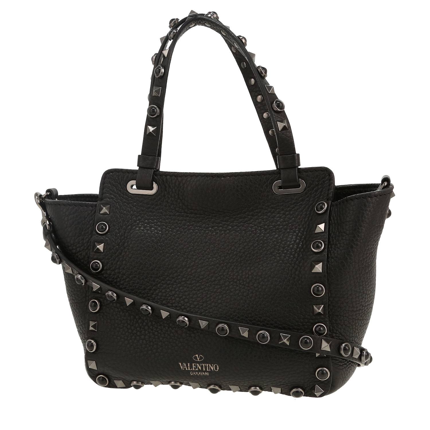 Bolso de mano Valentino Garavani  Rockstud modelo pequeño  en cuero granulado negro