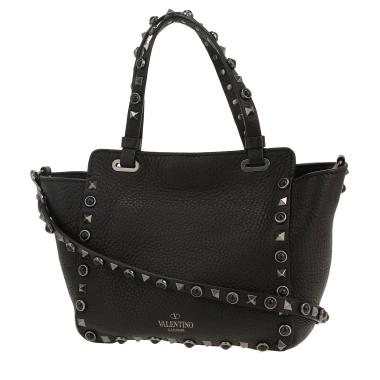 Borsa Valentino Garavani  Rockstud modello piccolo  in pelle martellata nera